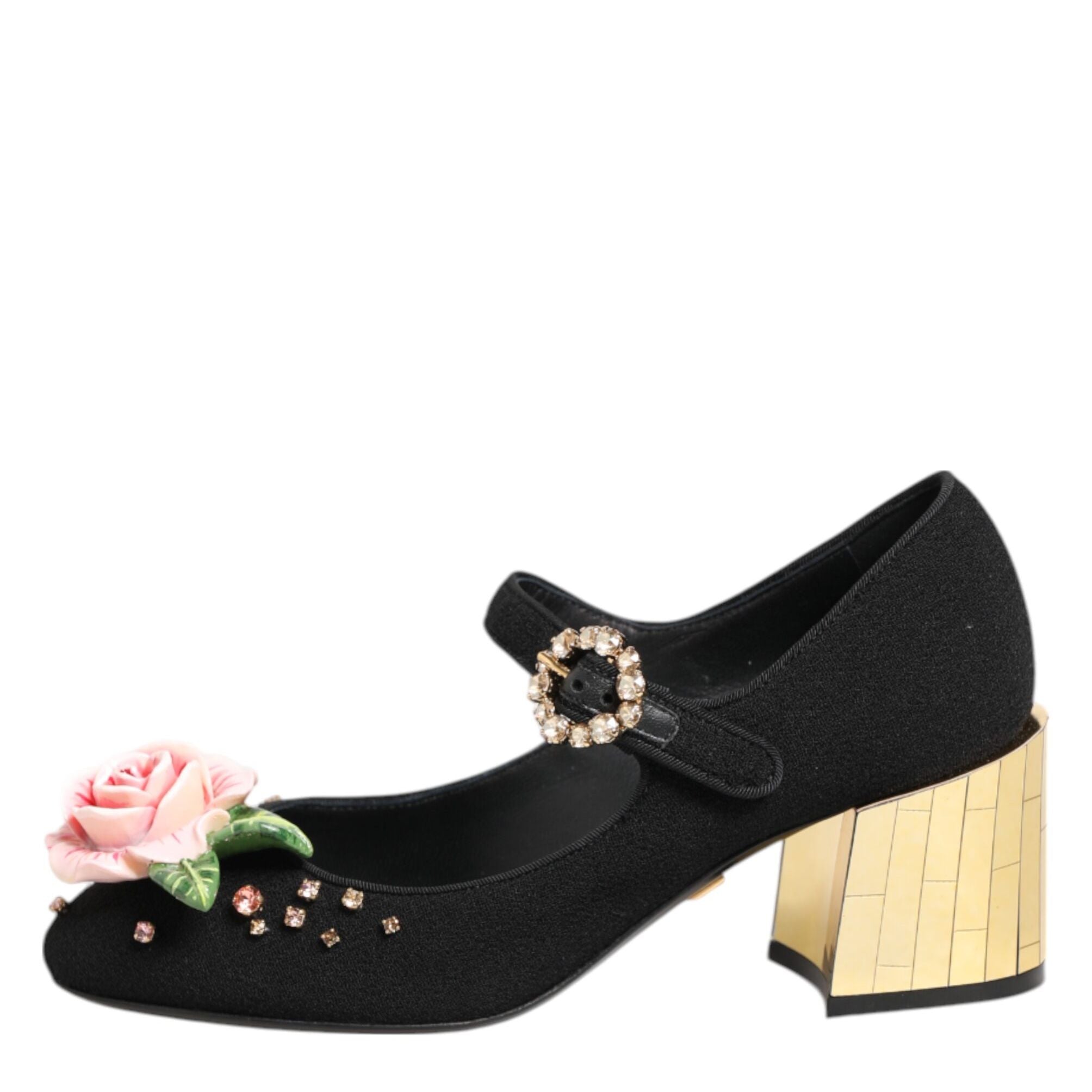 Dolce & Gabbana Black Flower Crystal Embellished Mary Jane Shoes