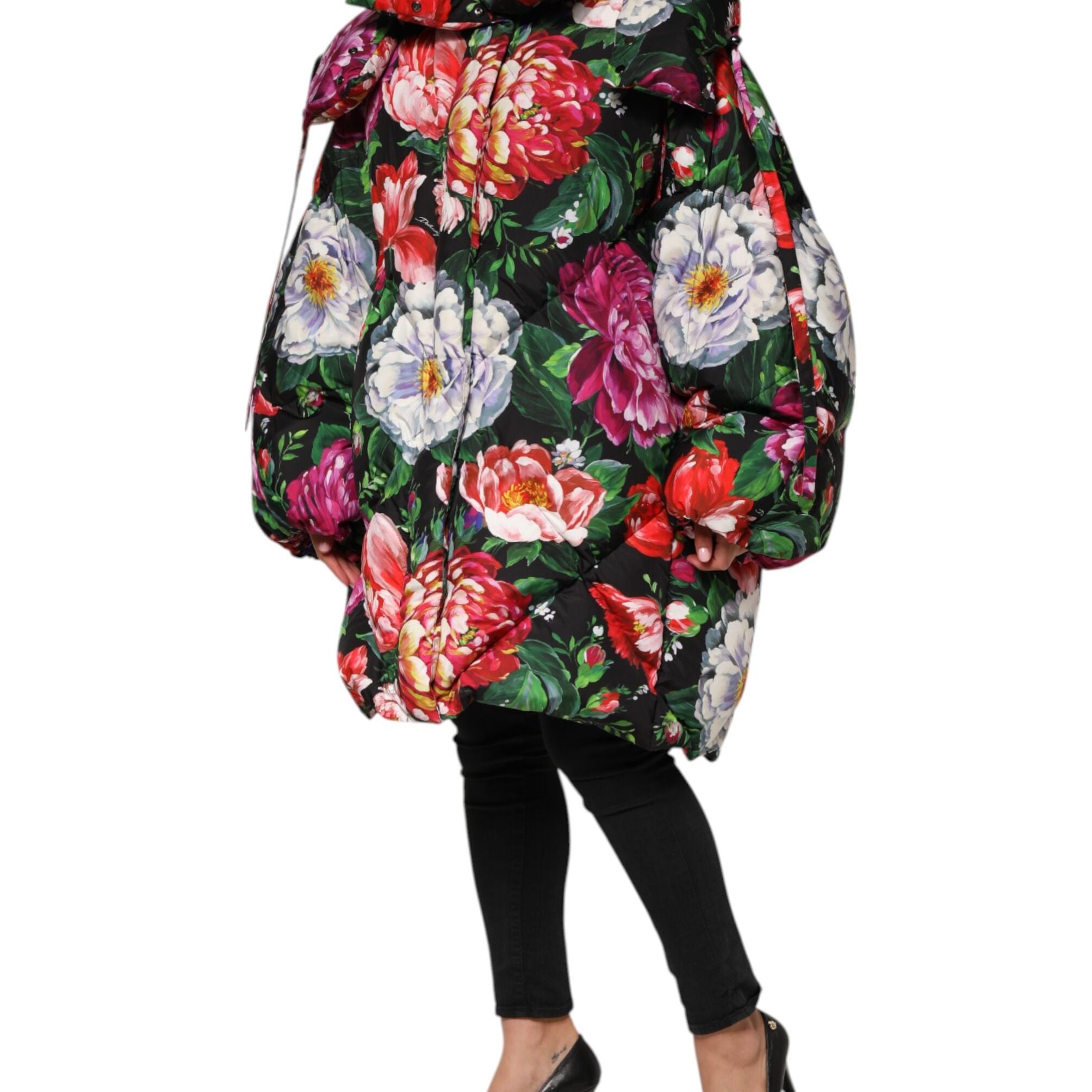 Dolce & Gabbana Multicolor Floral Hooded Puffer Coat Jacket