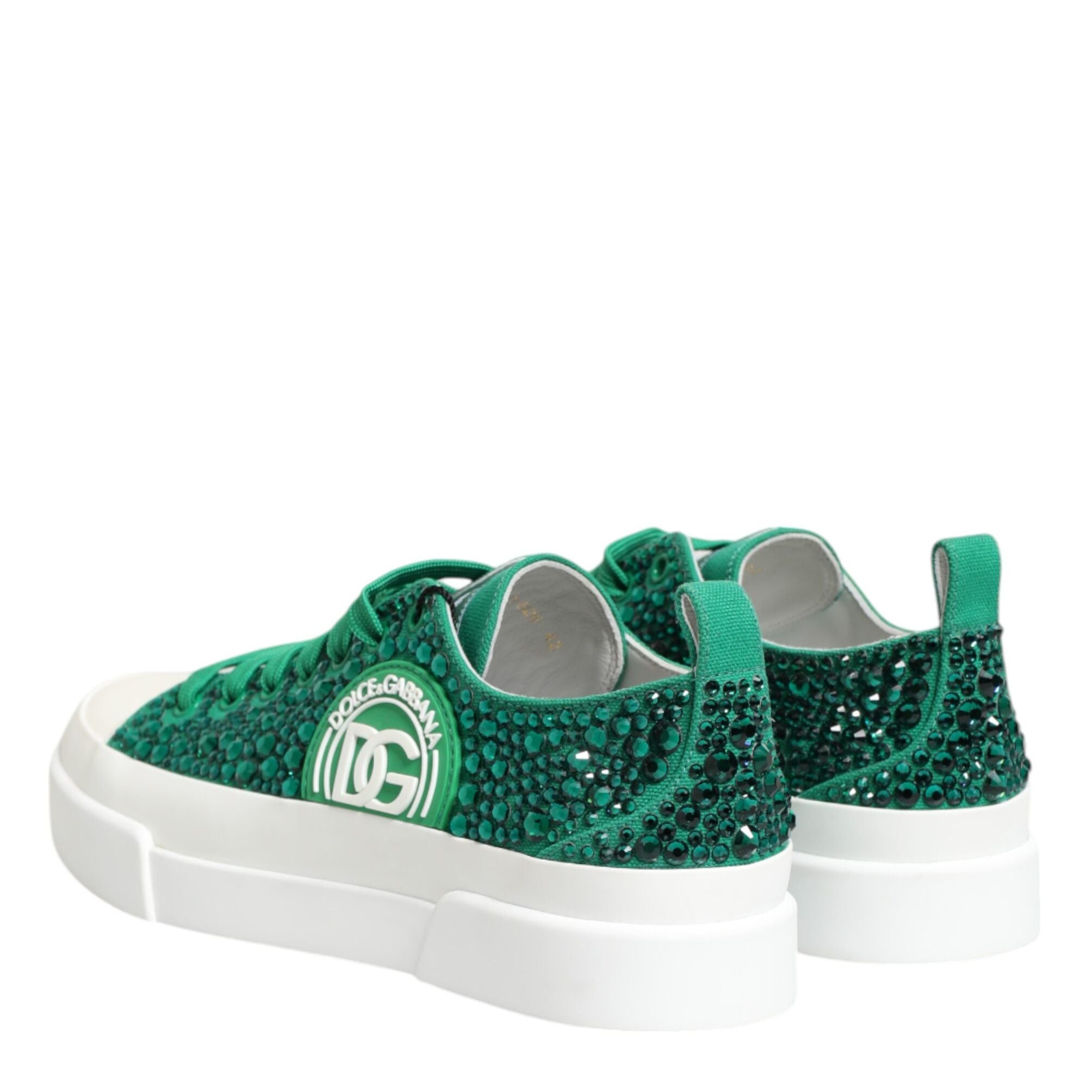 Dolce & Gabbana Green Portofino Crystal DG Logo Sneakers Shoes