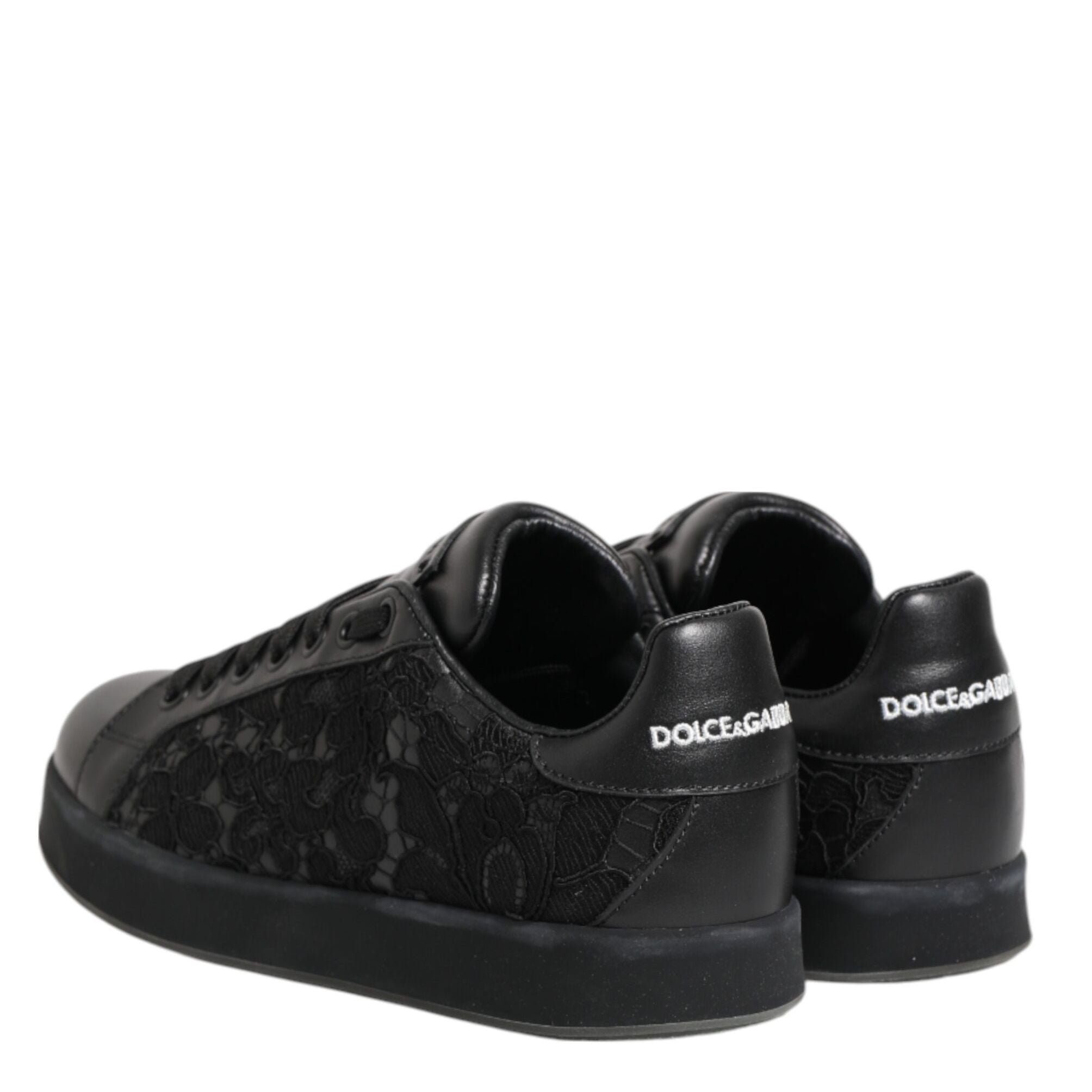 Dolce & Gabbana Black Floral Lace Low Top Sneakers Shoes