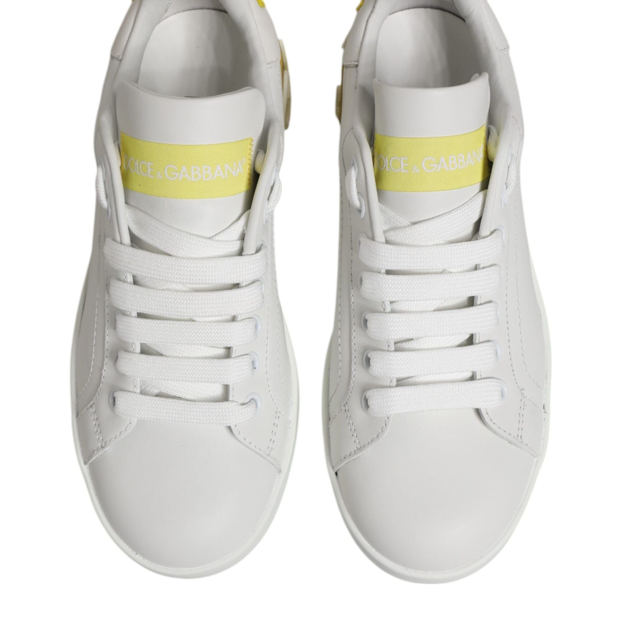 Dolce & Gabbana White Yellow Leather Low Top Sneakers Shoes