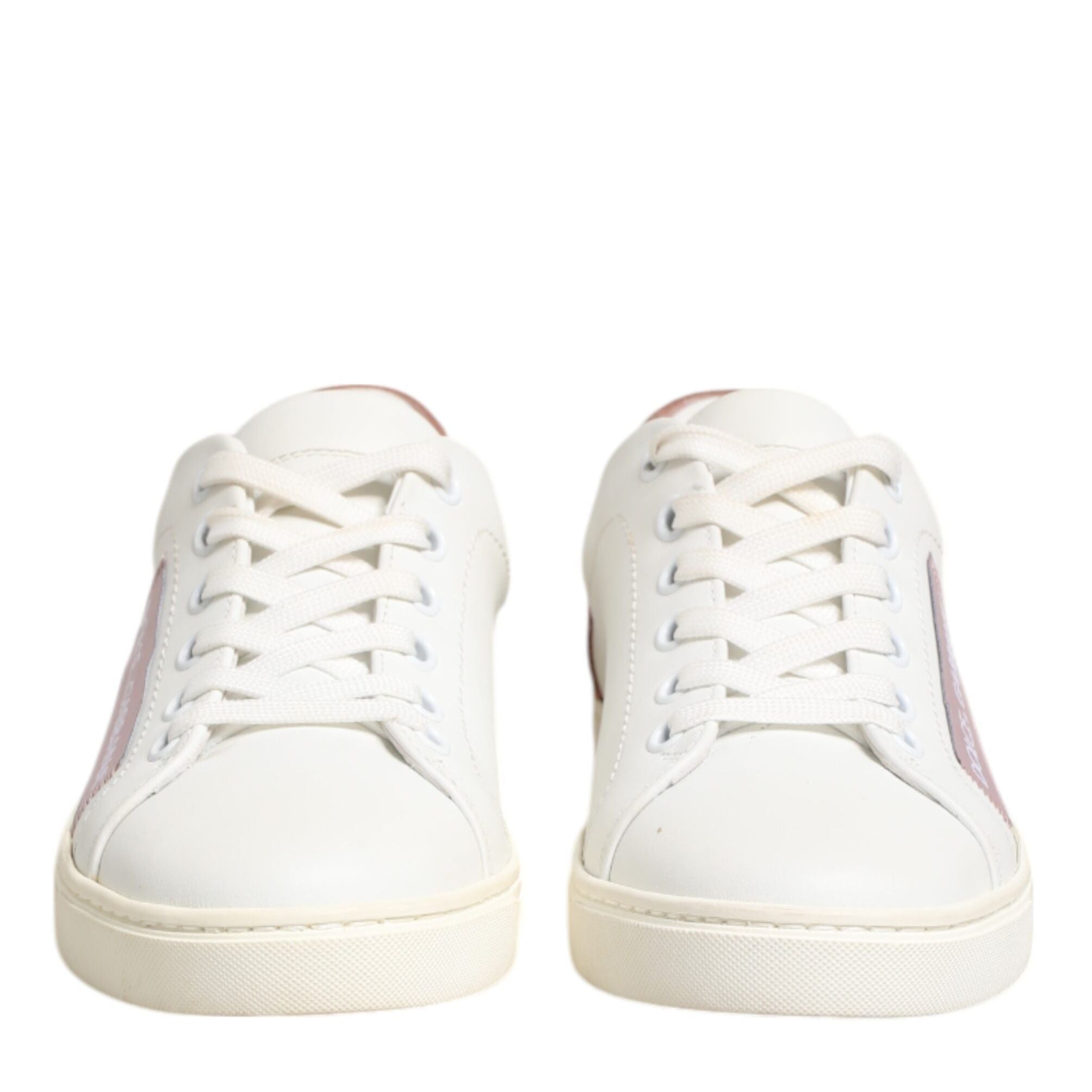 Dolce & Gabbana White Pink Leather Low Top Sneakers Shoes