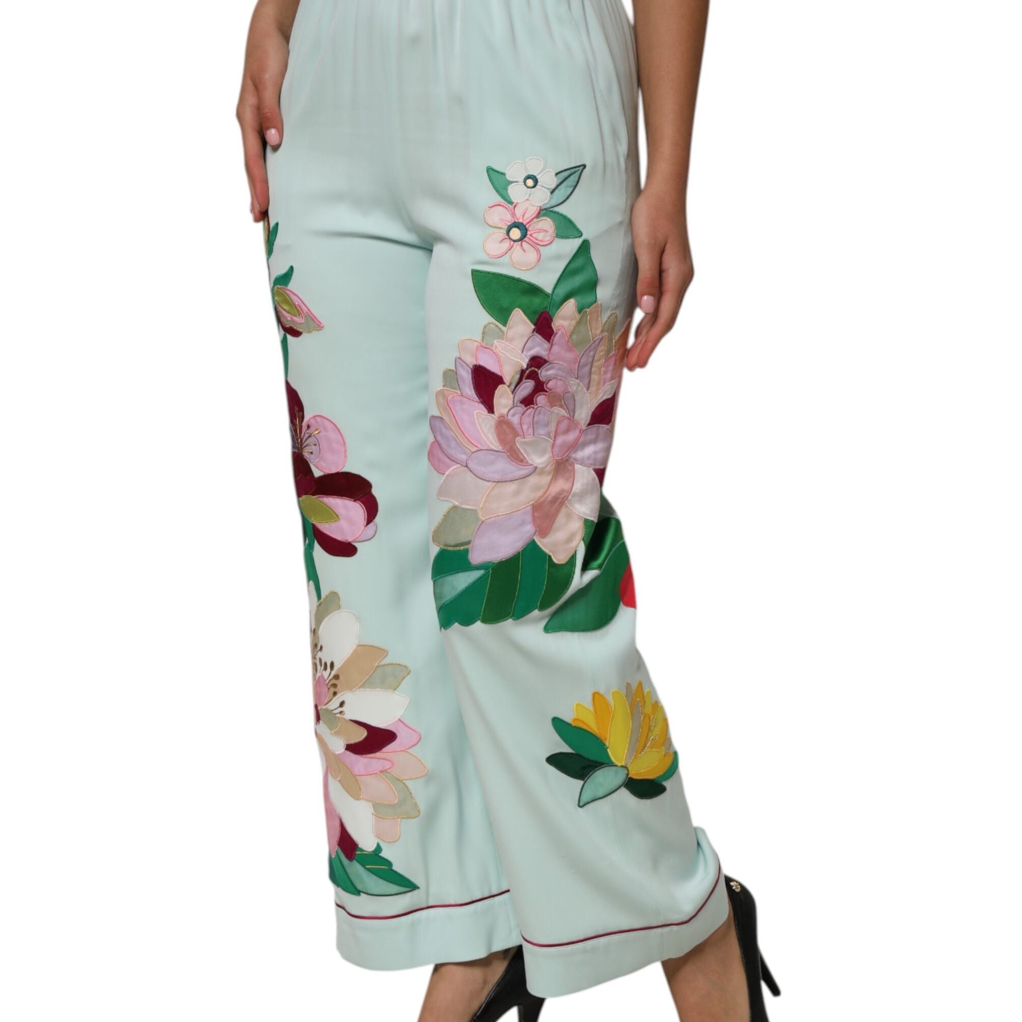 Dolce & Gabbana Green Floral Garterized Straight Pajama Pants