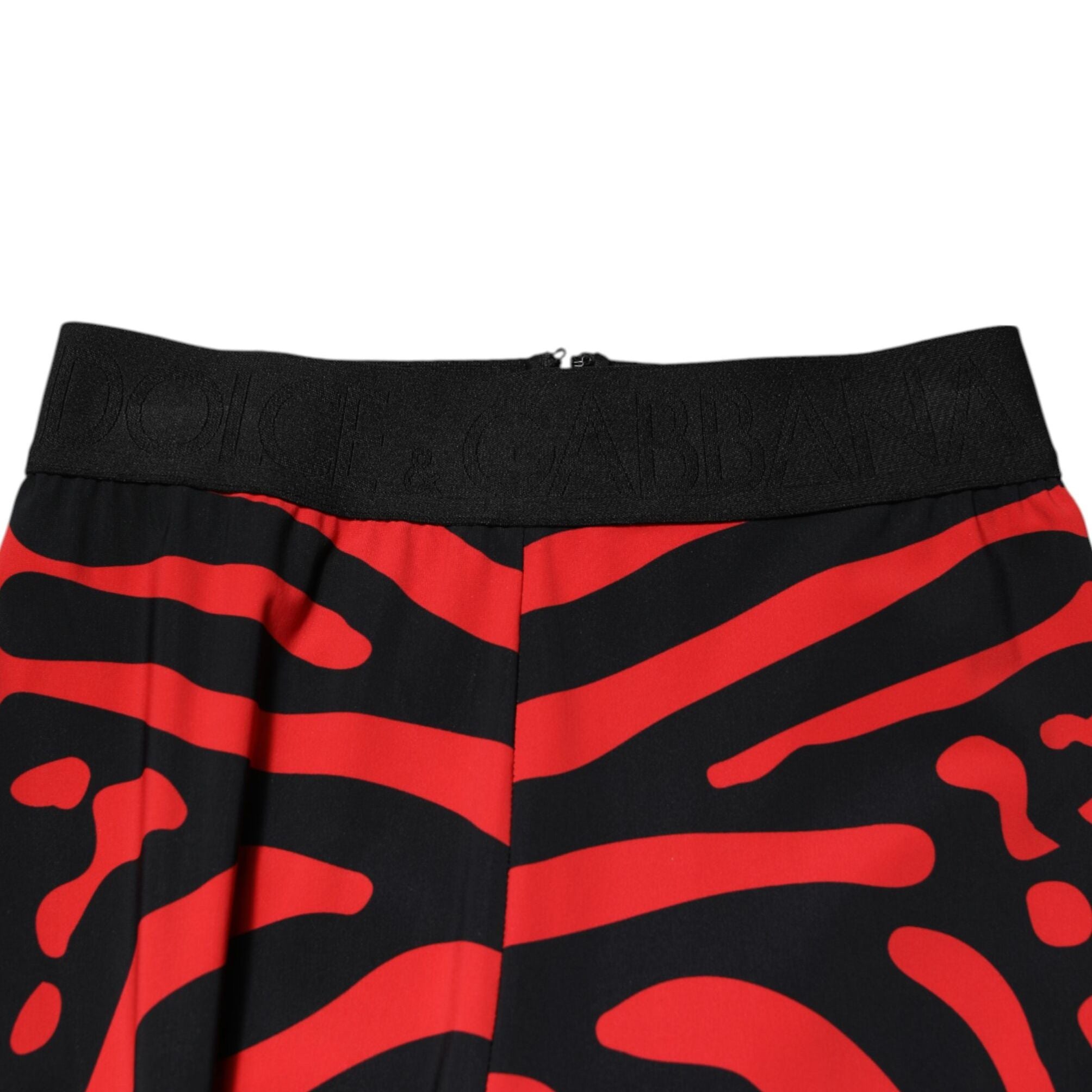 Dolce & Gabbana Black Red Nylon Logo Waisted Leggings Pants