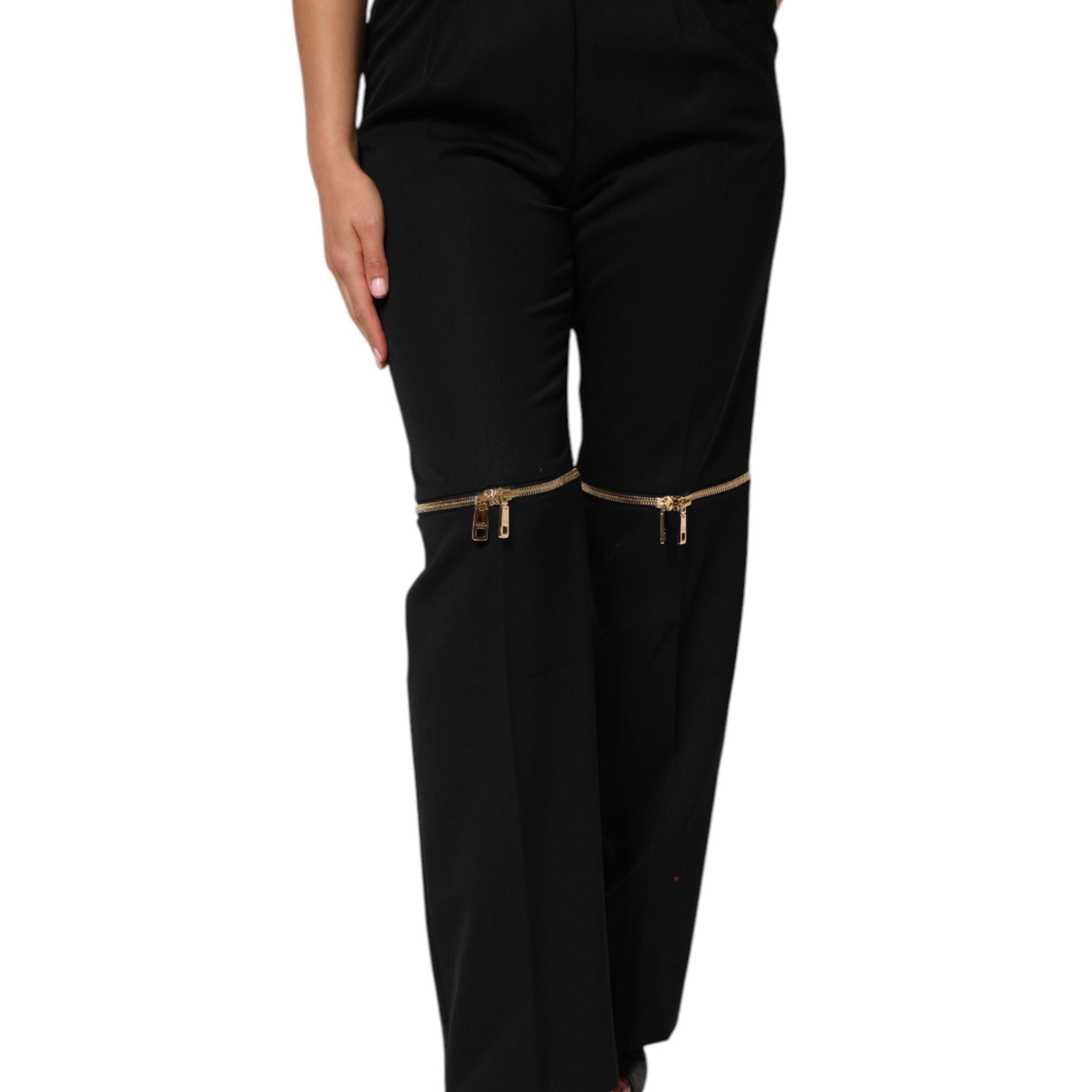 Dolce & Gabbana Black Zip Detailed Wool Straight Leg Pants