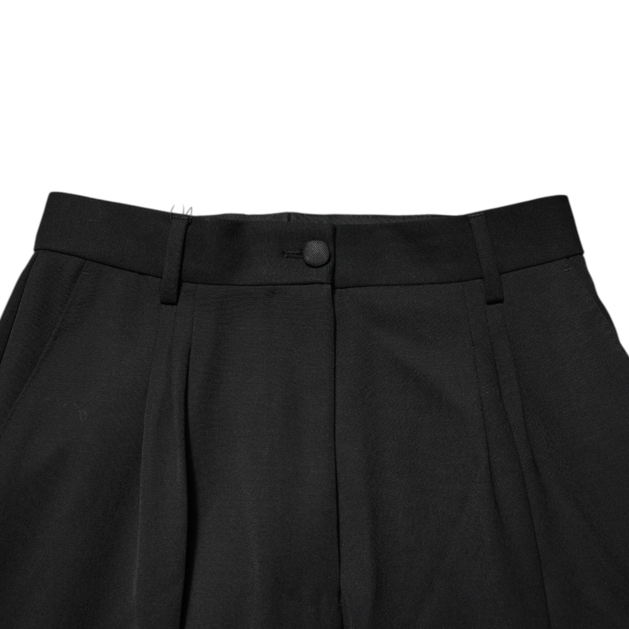 Dolce & Gabbana Black Zip Detailed Wool Straight Leg Pants