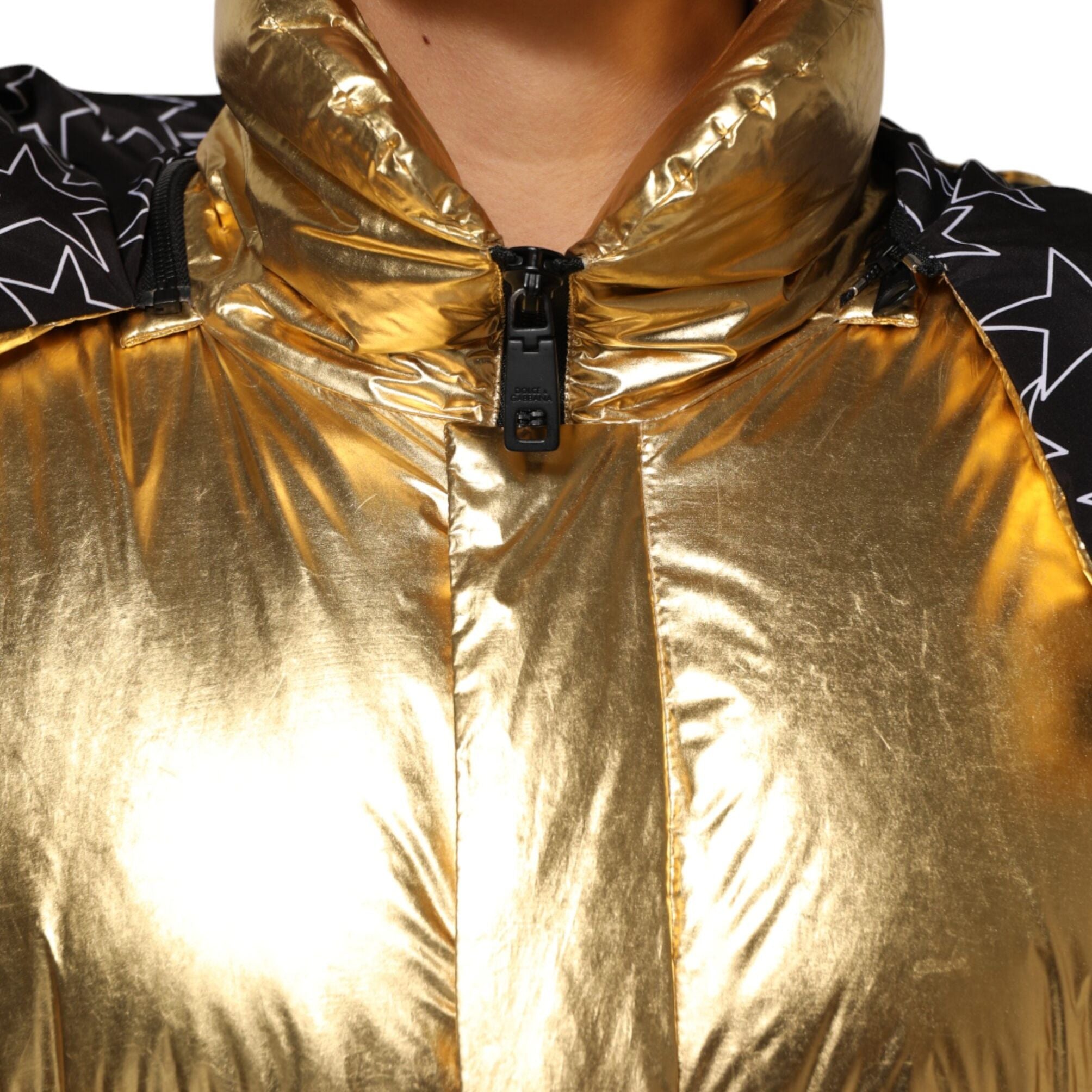 Dolce & Gabbana Gold Hooded Puffer Quilted Full Zip Jacket