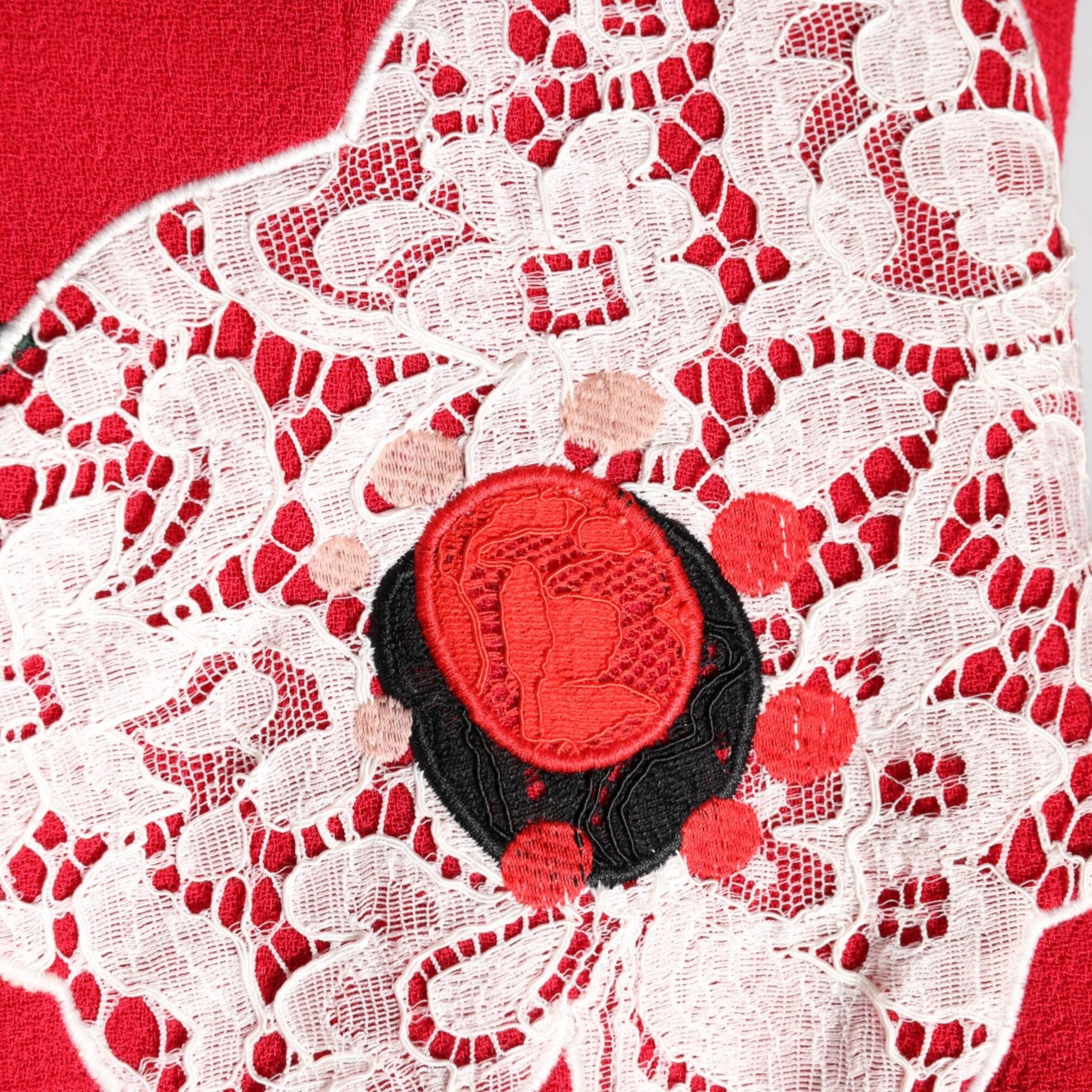 Dolce & Gabbana Red Lace Floral Applique A-line Mini Dress