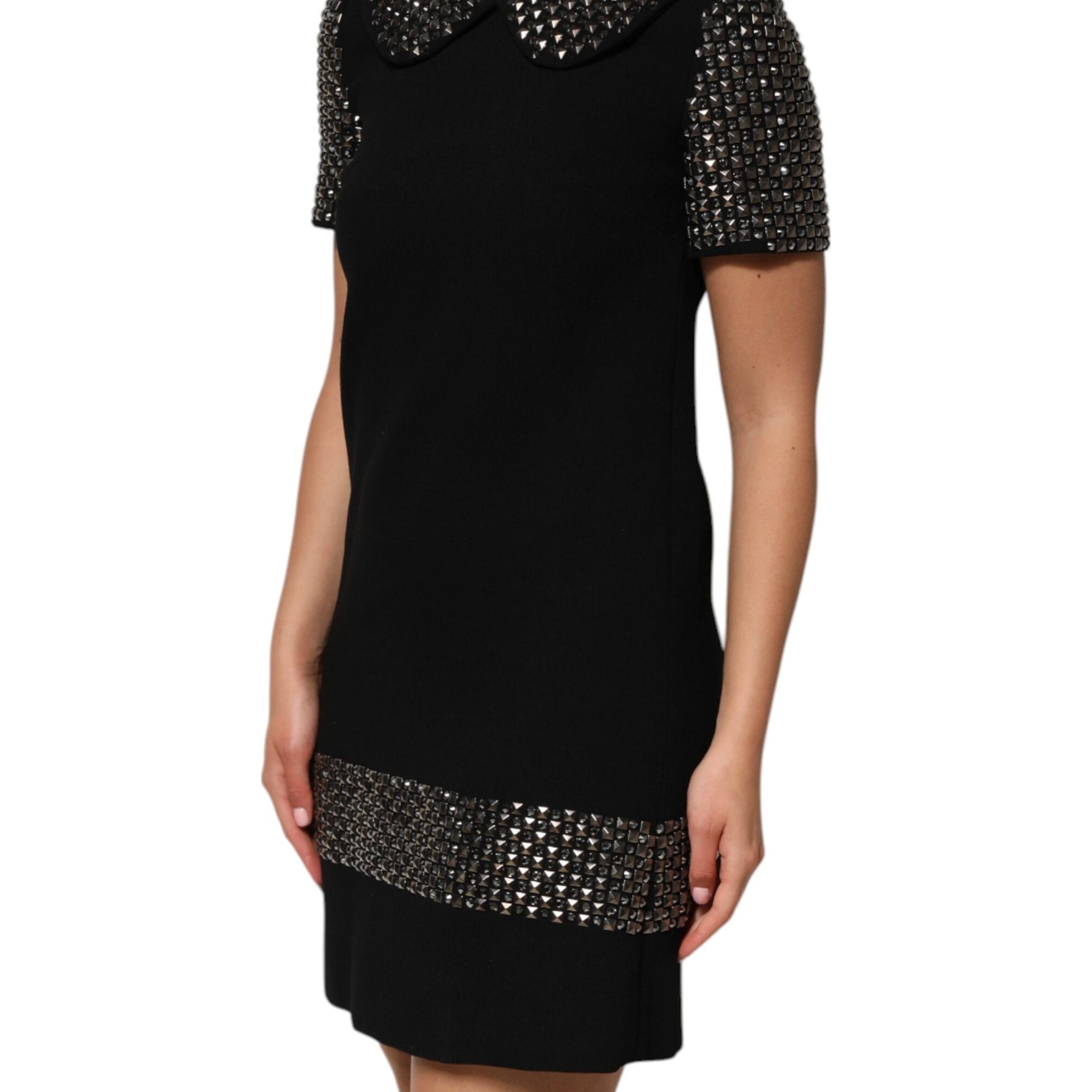 Dolce & Gabbana Black Crystal Embellished Collared Mini Dress