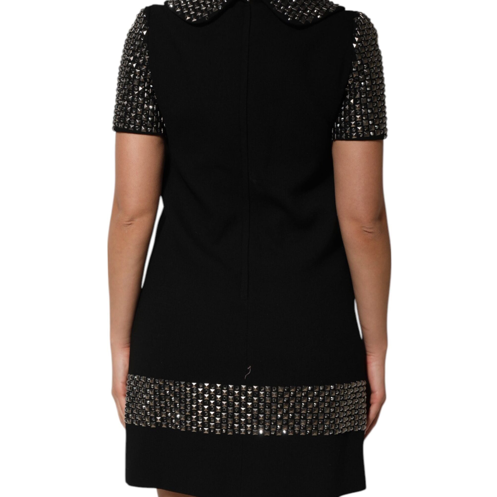 Dolce & Gabbana Black Crystal Embellished Collared Mini Dress