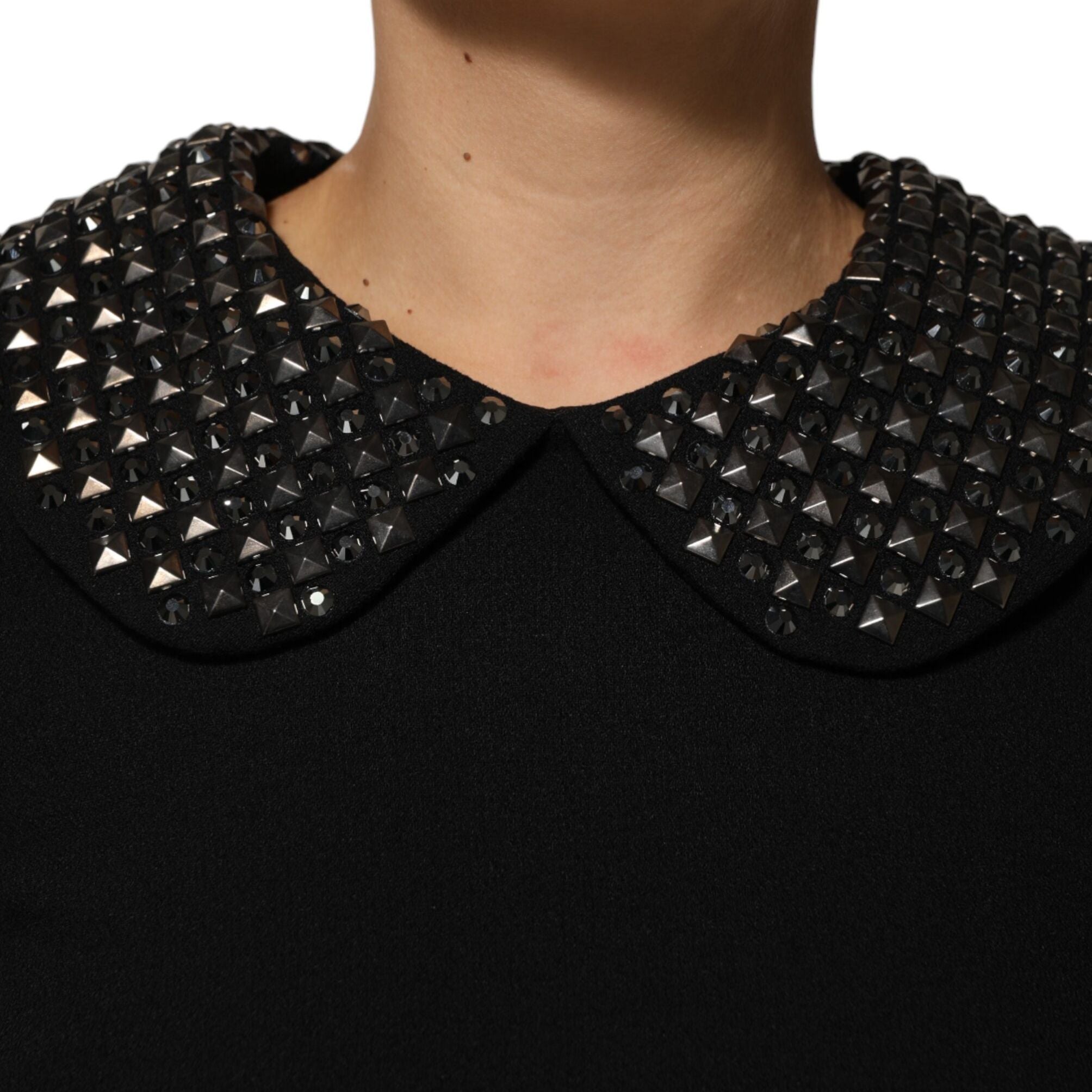 Dolce & Gabbana Black Crystal Embellished Collared Mini Dress