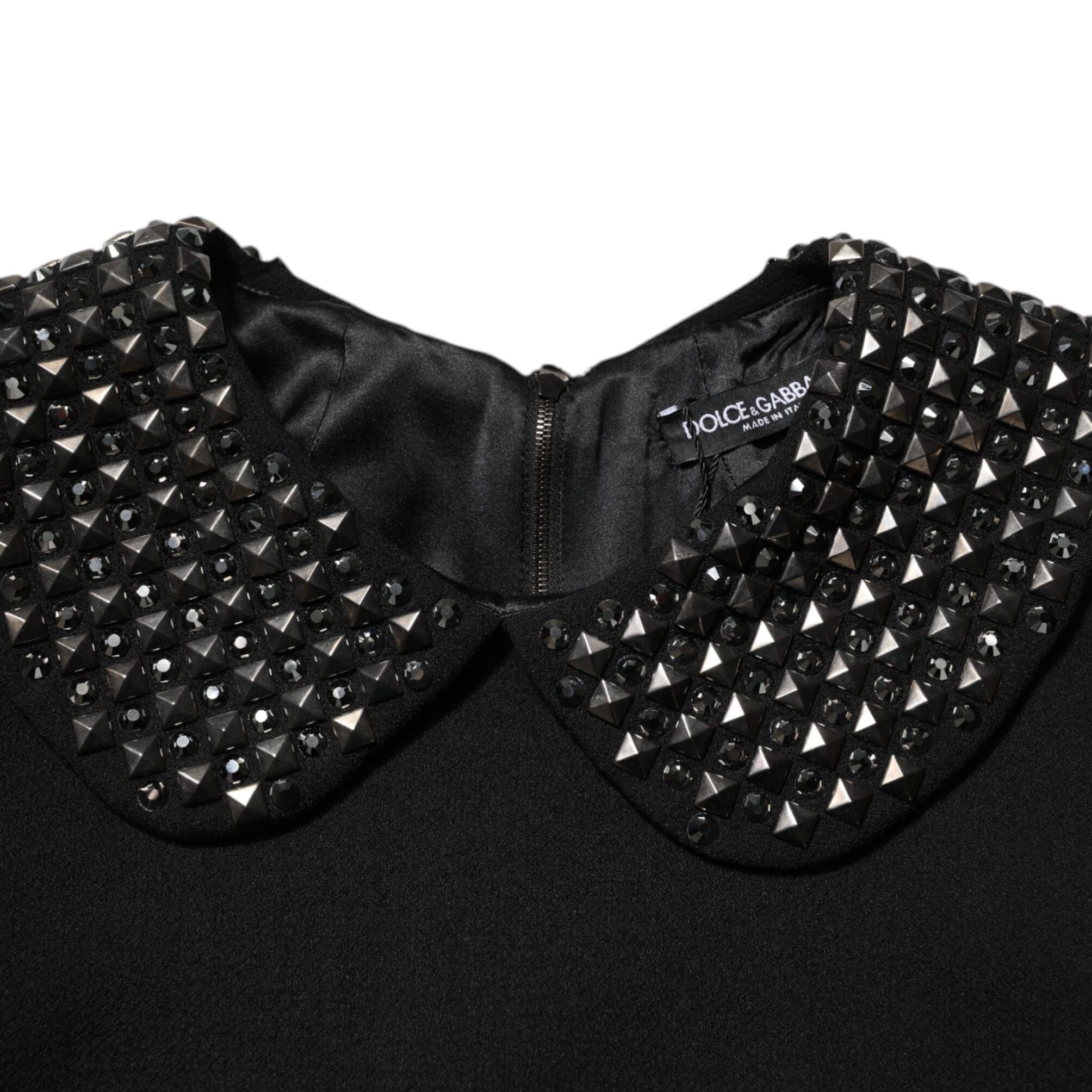 Dolce & Gabbana Black Crystal Embellished Collared Mini Dress