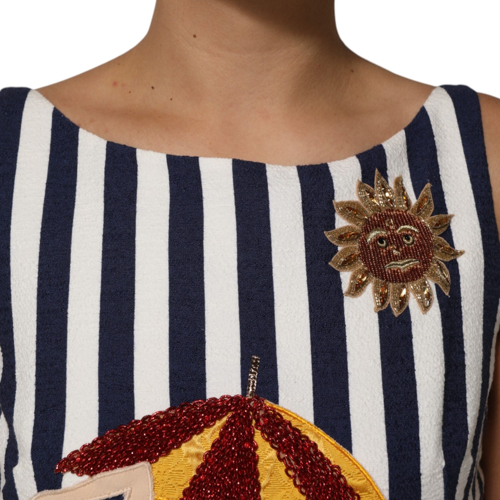 Dolce & Gabbana Blue White Striped Embroidered A-line Dress