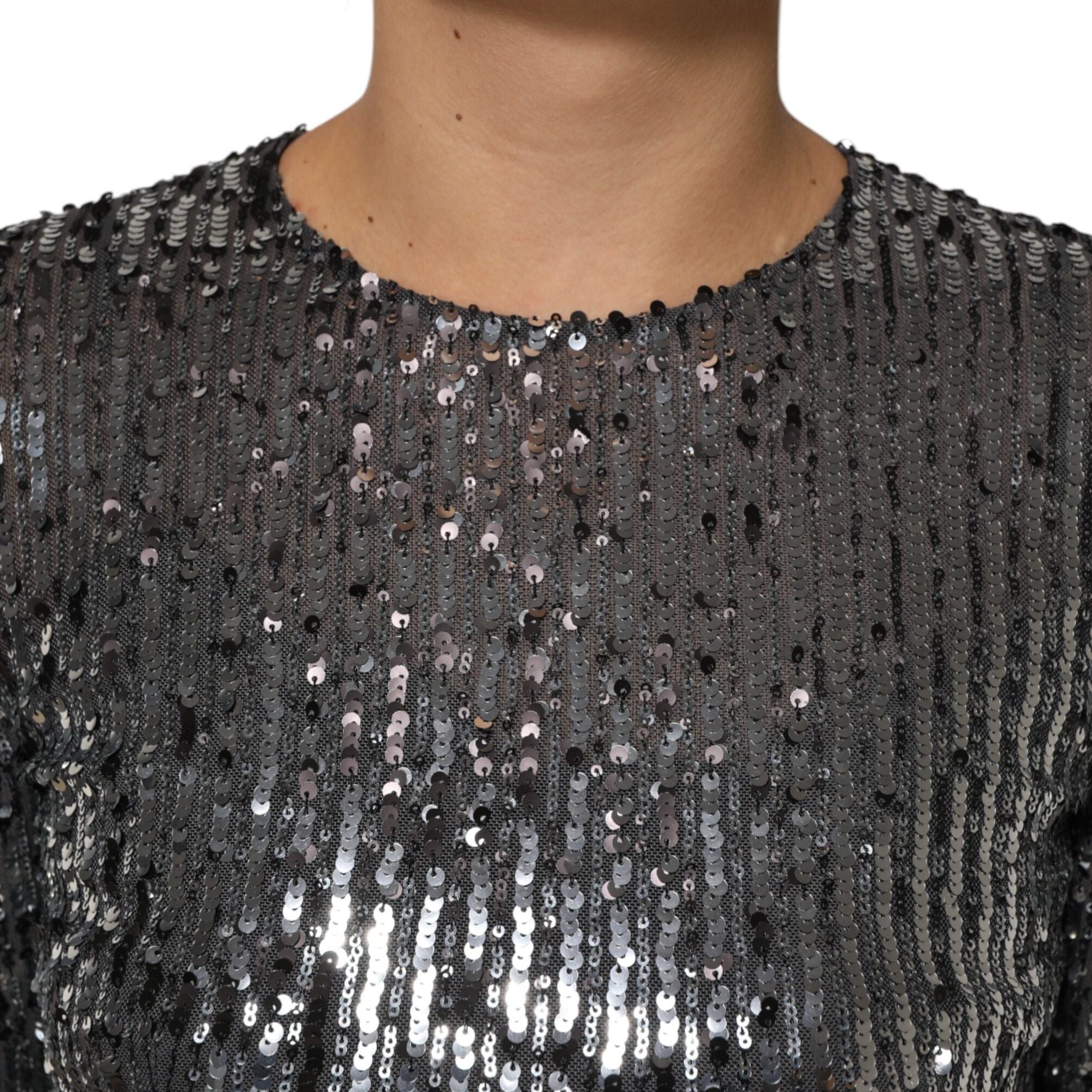 Dolce & Gabbana Black Sequined Long Sleeves Midi A-line Dress