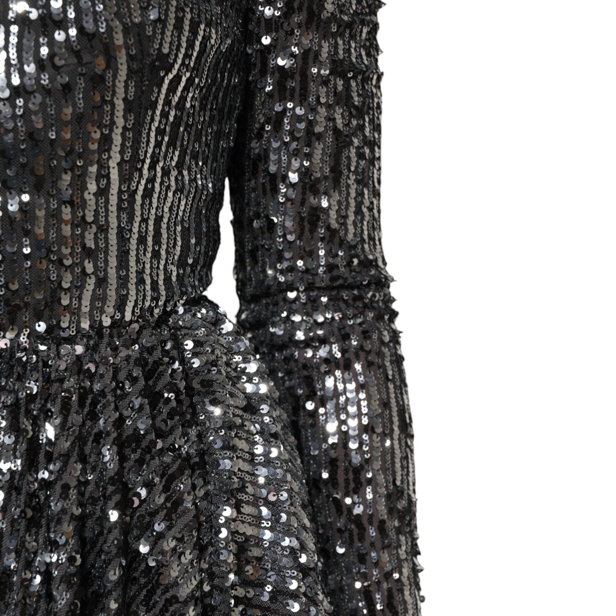 Dolce & Gabbana Black Sequined Long Sleeves Midi A-line Dress