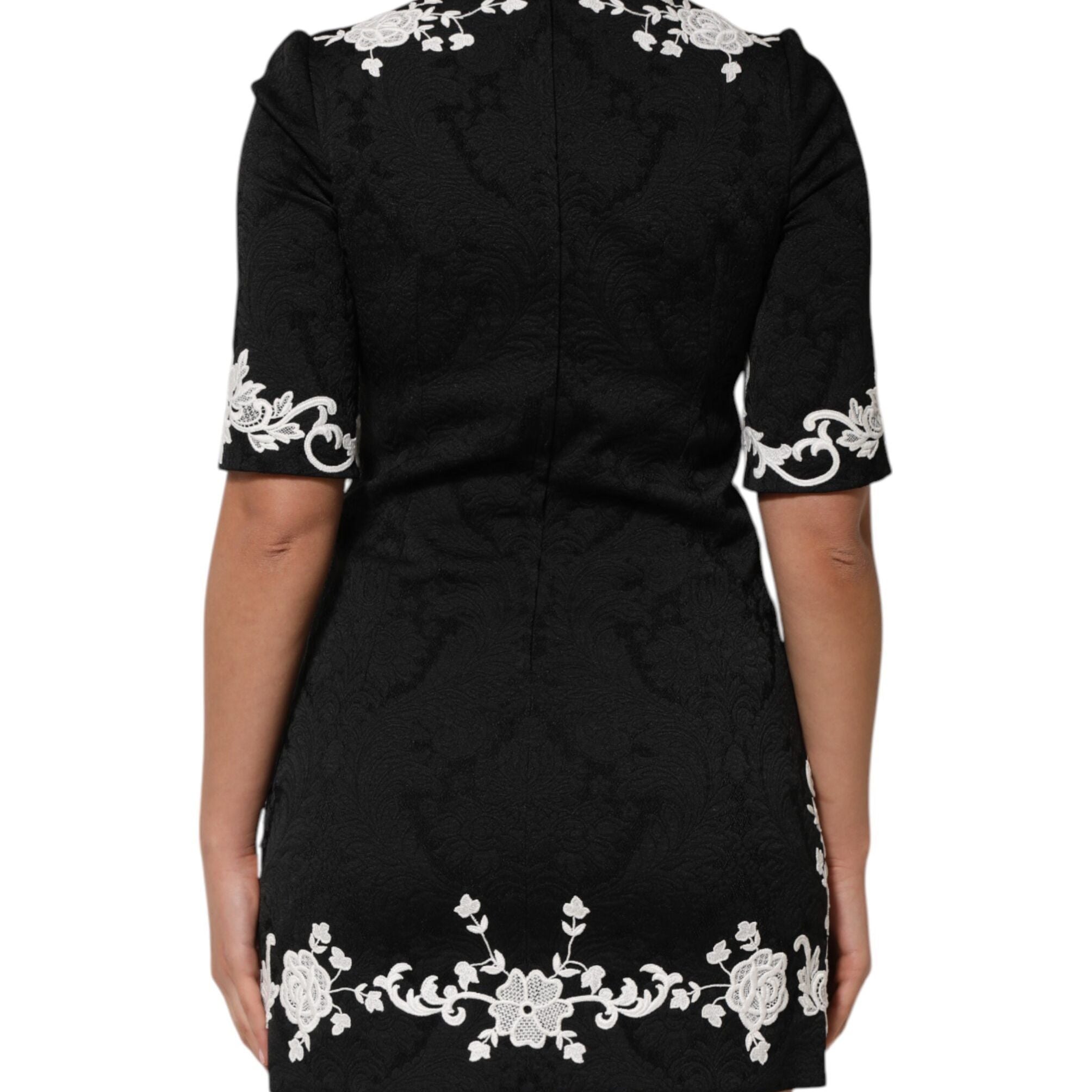 Dolce & Gabbana Black Lace Trim Short Sleeves A-line Dress