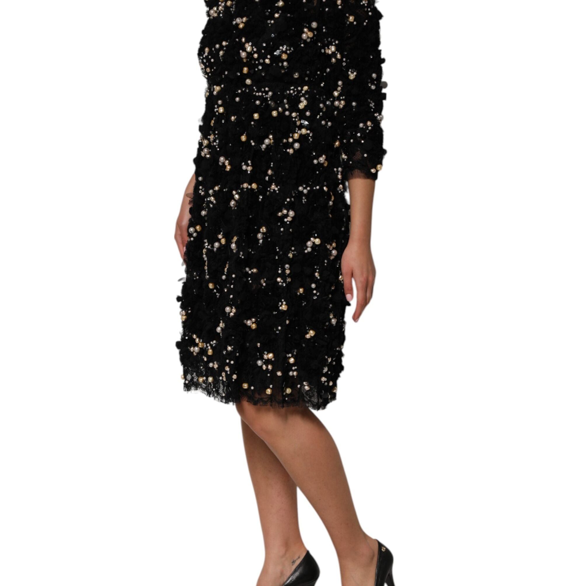 Dolce & Gabbana Black Viscose Pearl Embellishment Shift Dress