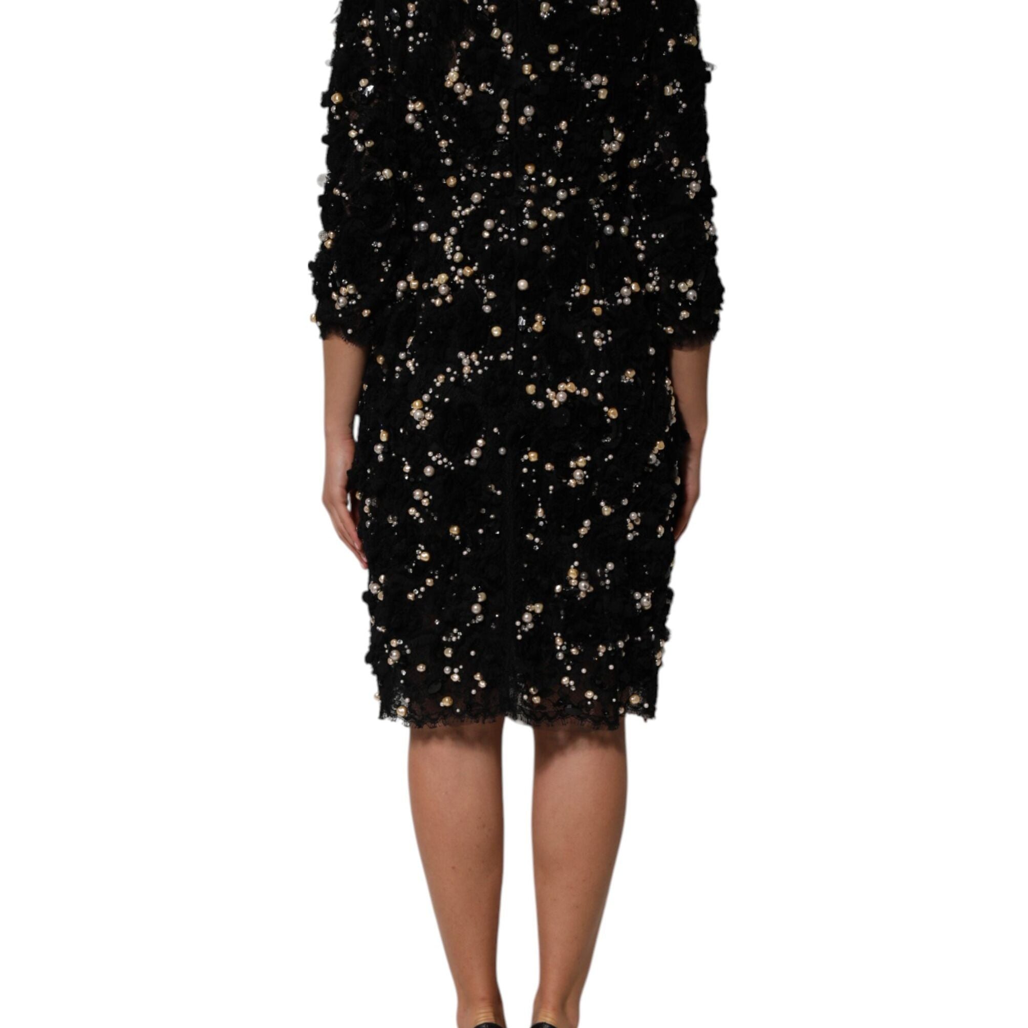 Dolce & Gabbana Black Viscose Pearl Embellishment Shift Dress