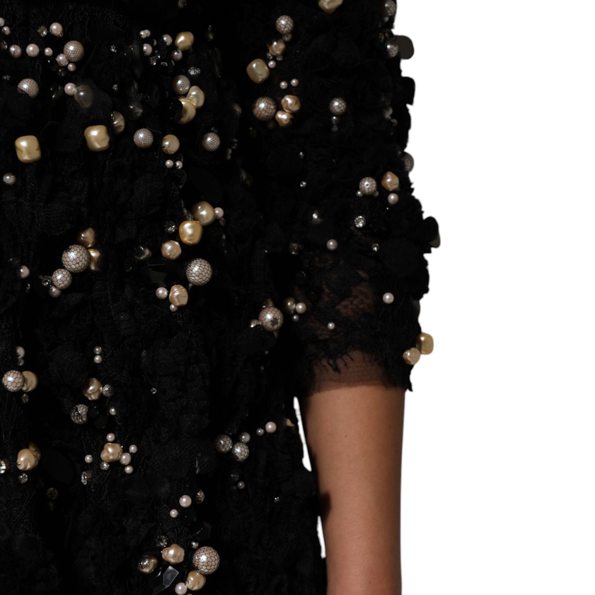 Dolce & Gabbana Black Viscose Pearl Embellishment Shift Dress