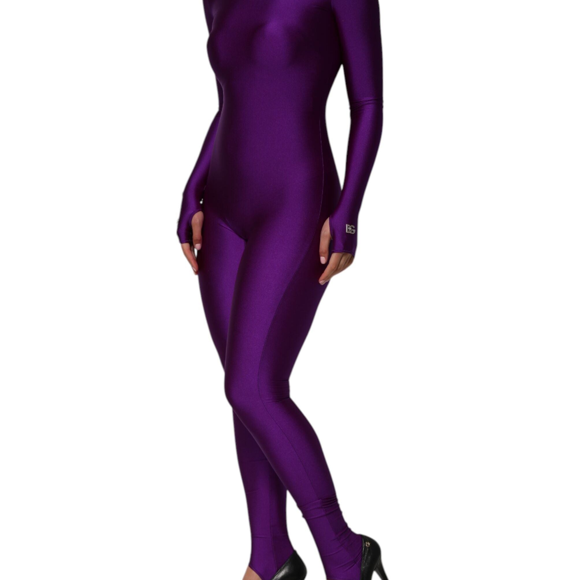Dolce & Gabbana Purple Nylon Turtleneck Bodycon Jumpsuit Dress
