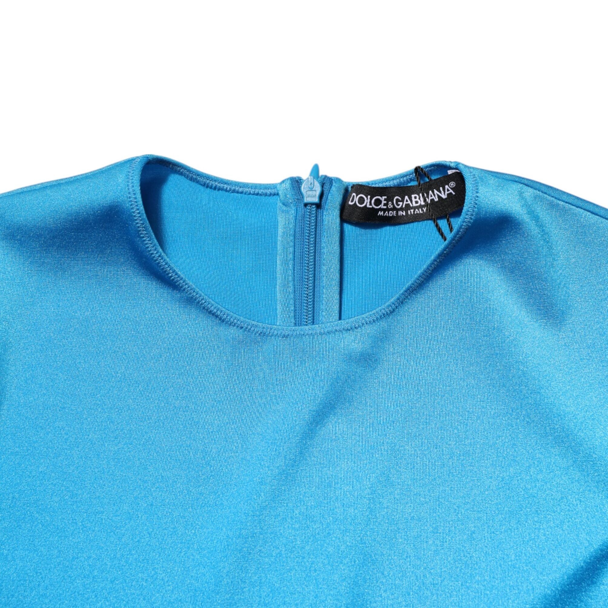 Dolce & Gabbana Blue Nylon Crew Neck Bodycon Jumpsuit Dress