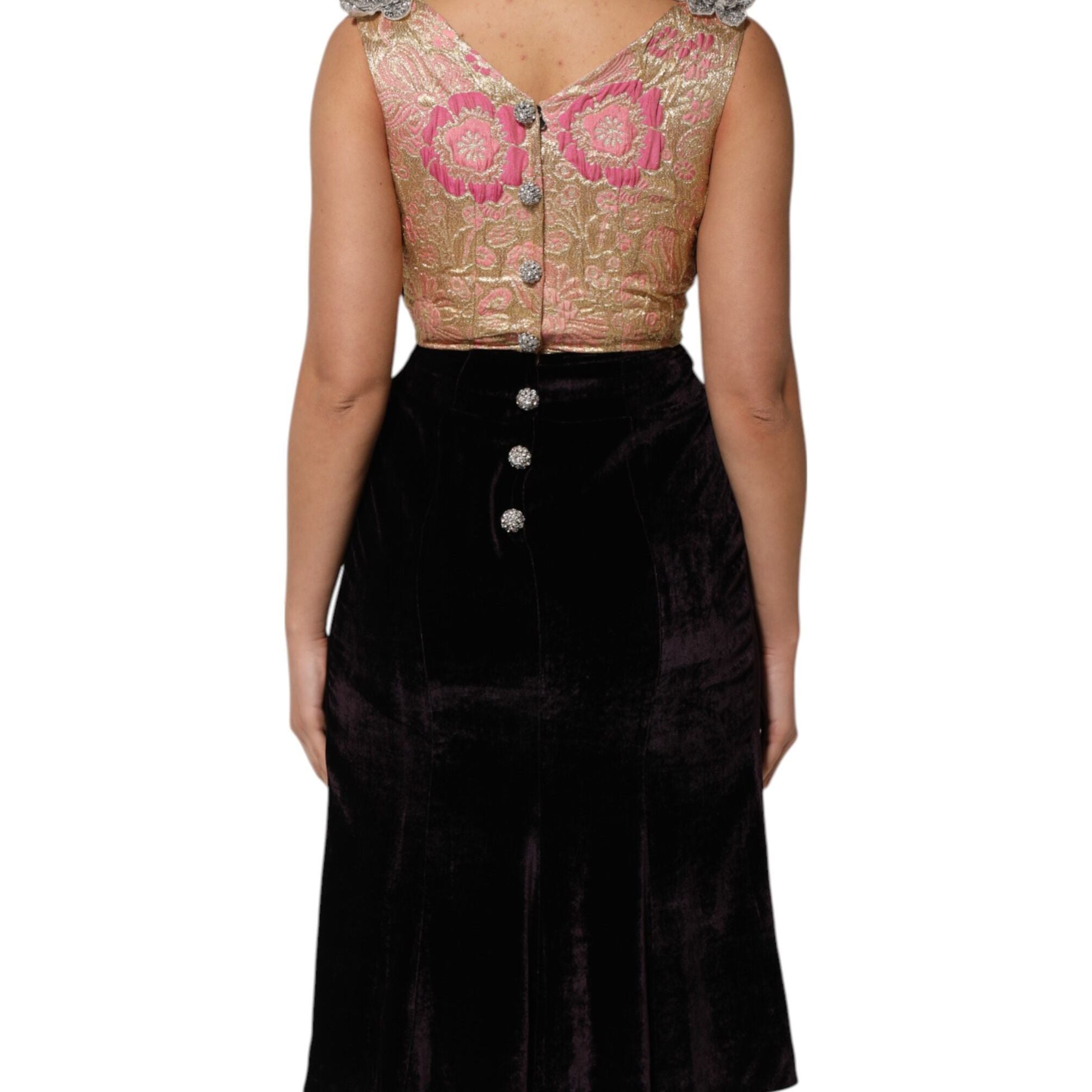 Dolce & Gabbana Black Velvet Flower Embellishment Aline Dress
