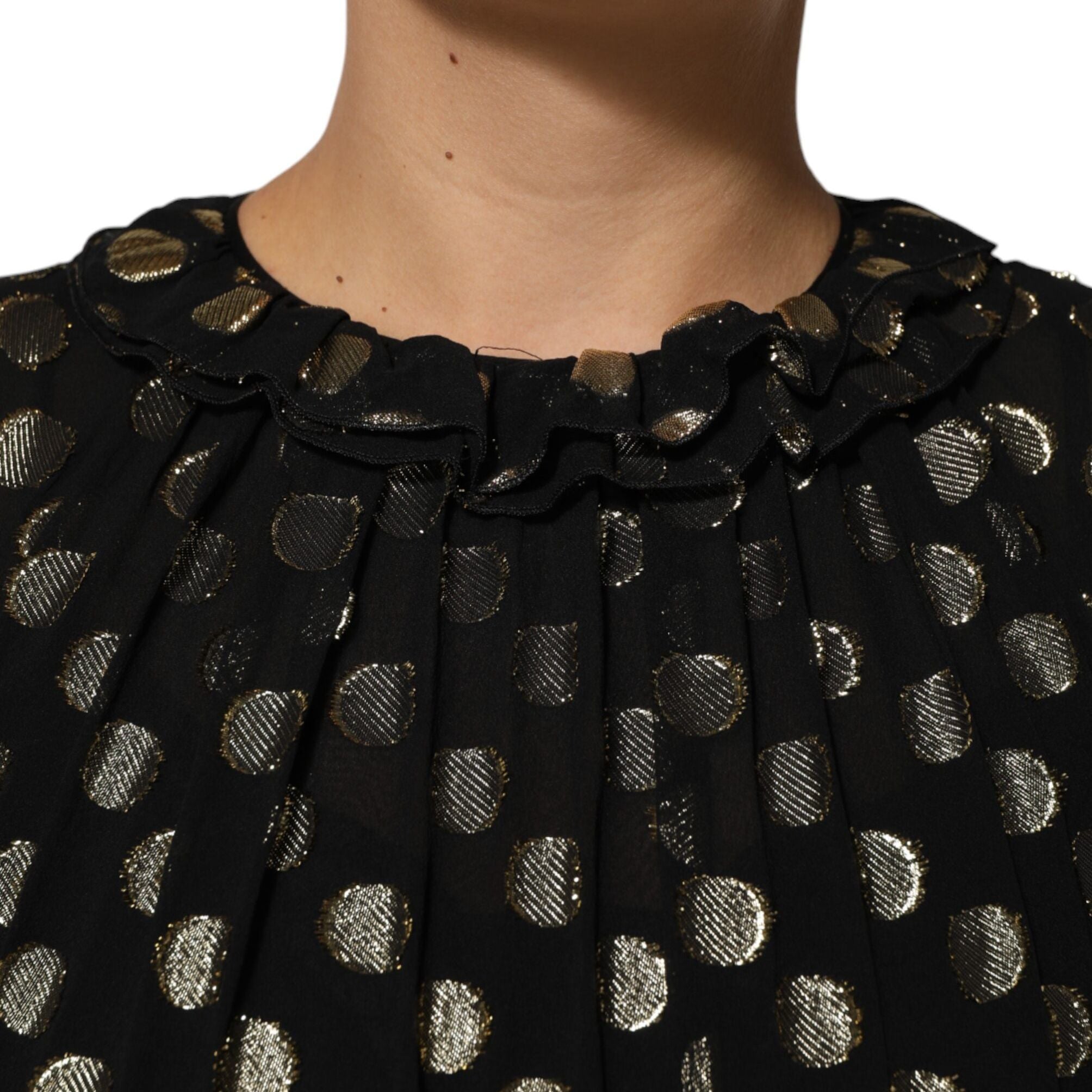 Dolce & Gabbana Black Gold Polka Dot Silk Brocade Mini Dress