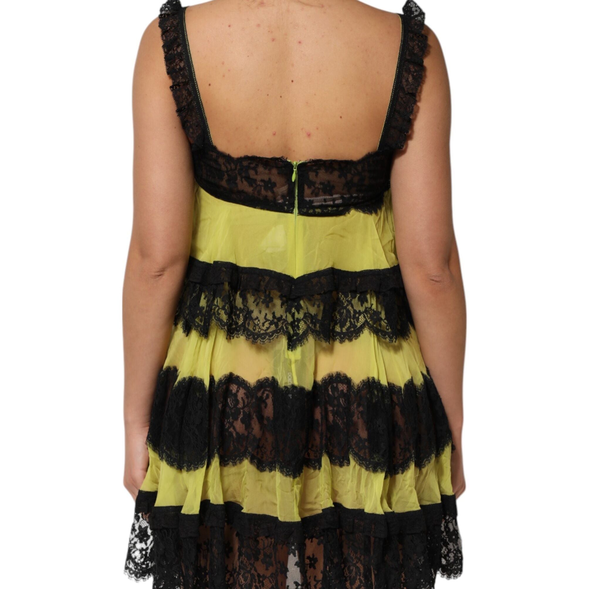 Dolce & Gabbana Yellow Black Babydoll Chemise Lingerie Dress