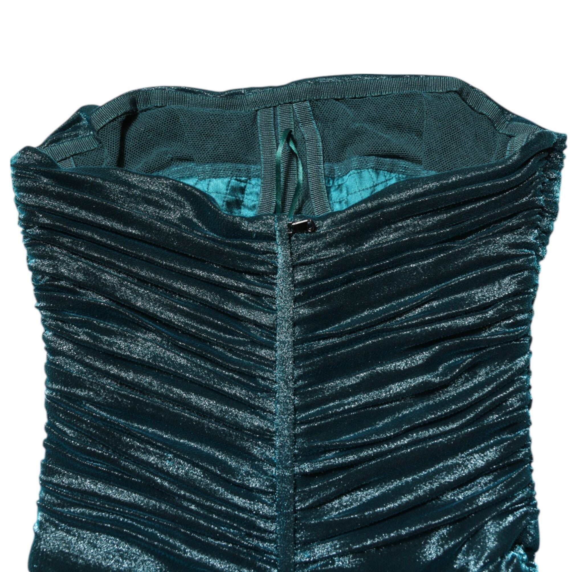 Dolce & Gabbana Green Silk Satin Fitted Strapless Dress