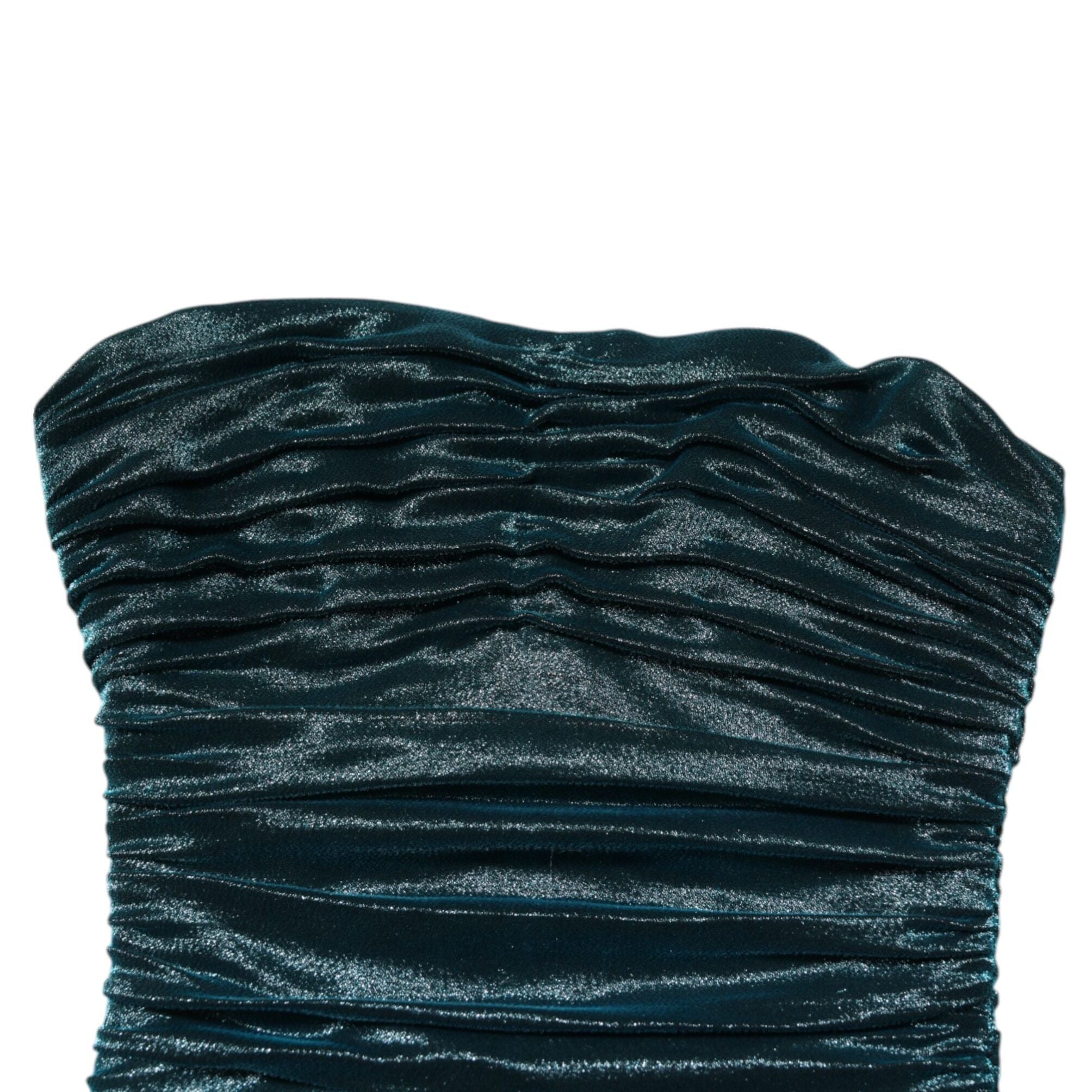 Dolce & Gabbana Green Silk Satin Fitted Strapless Dress