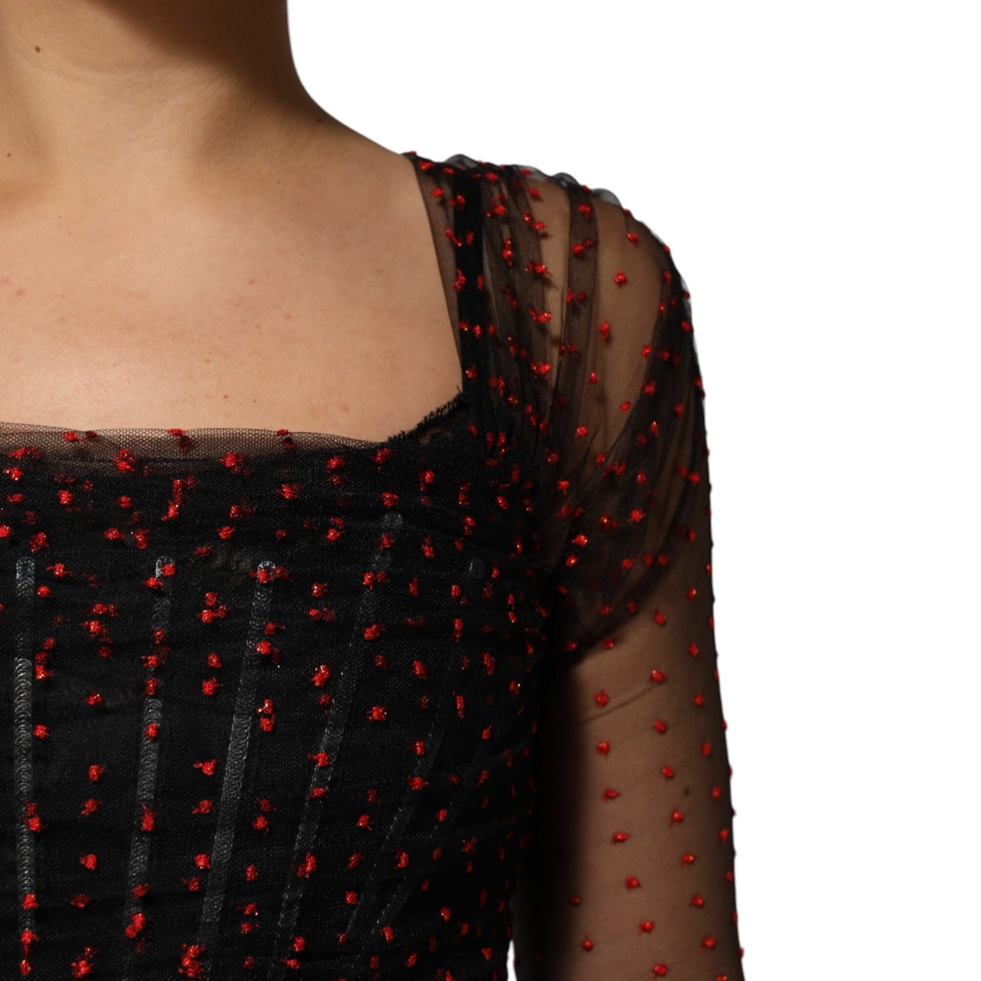 Dolce & Gabbana Black Lace Trim Long Sleeve Sheath Mini Dress
