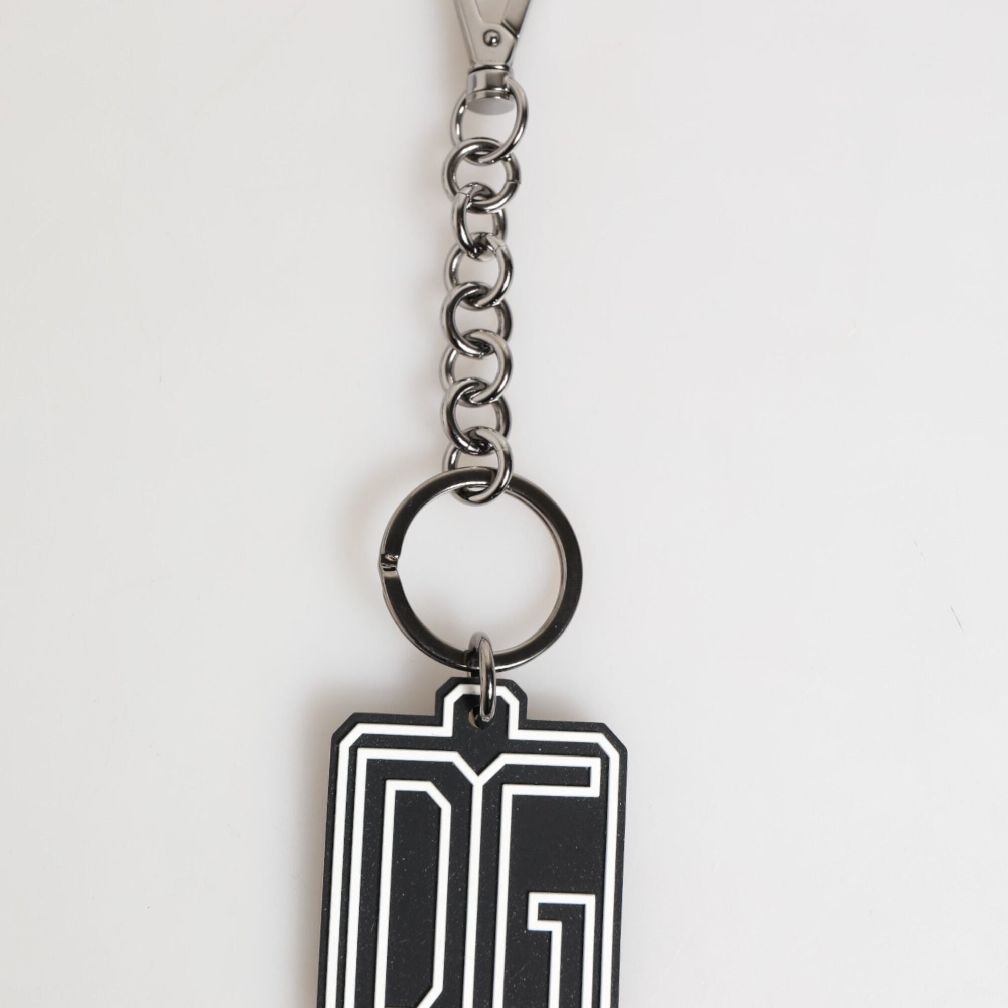 Dolce & Gabbana Black White DG Rubber Logo Silver Men Keychain Keyring