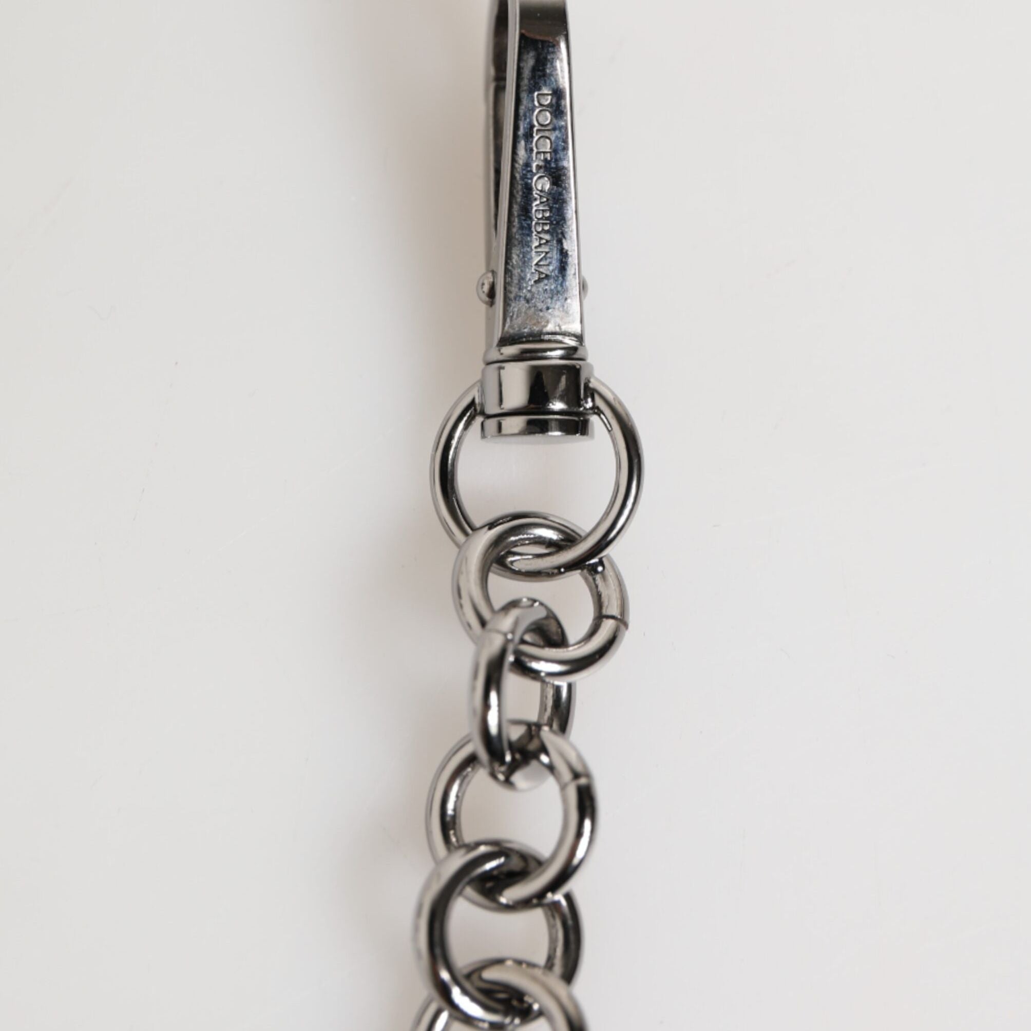 Dolce & Gabbana Black White DG Rubber Logo Silver Men Keychain Keyring