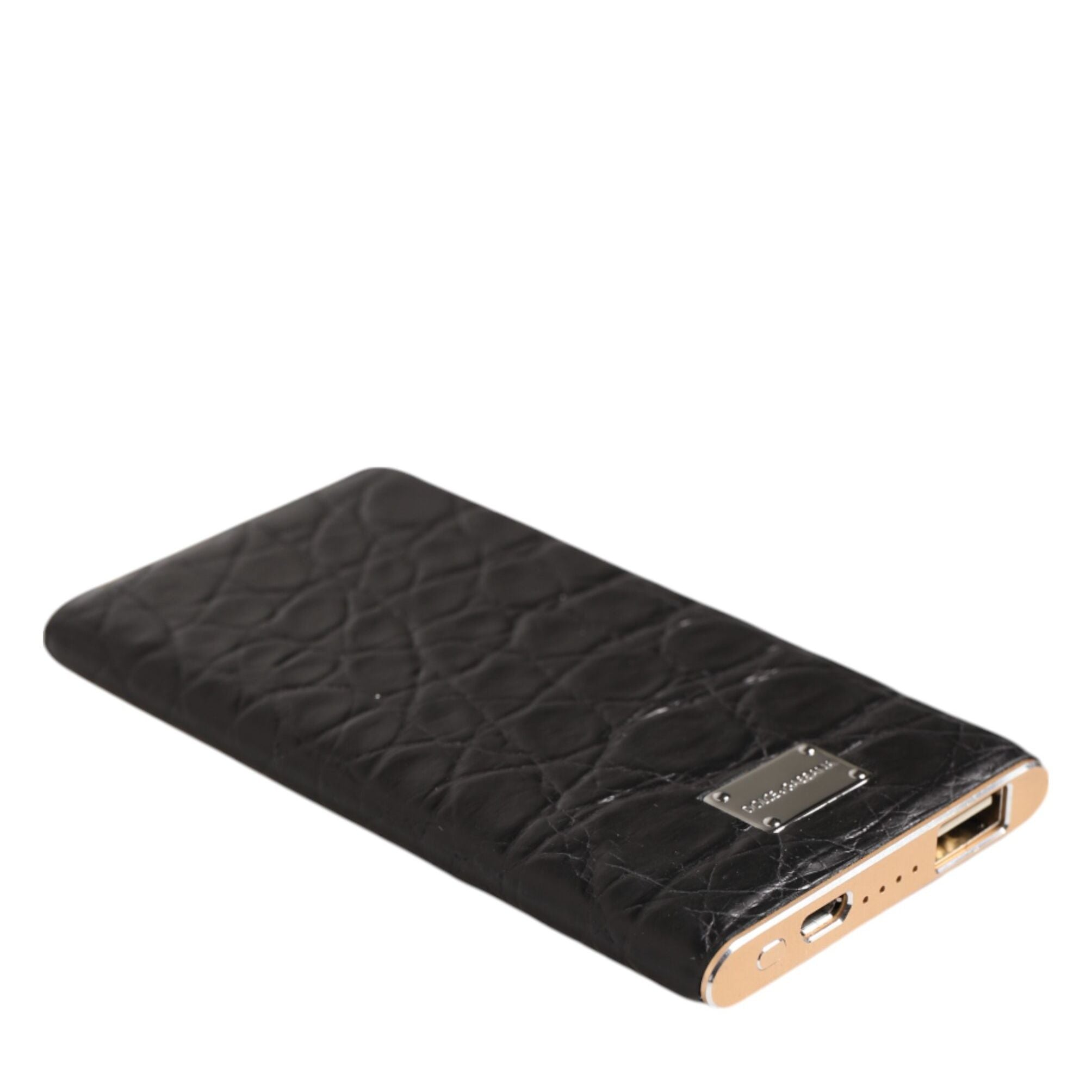 Dolce & Gabbana Black Leather Exotic Skin 3000mAh Power Bank Charger USB