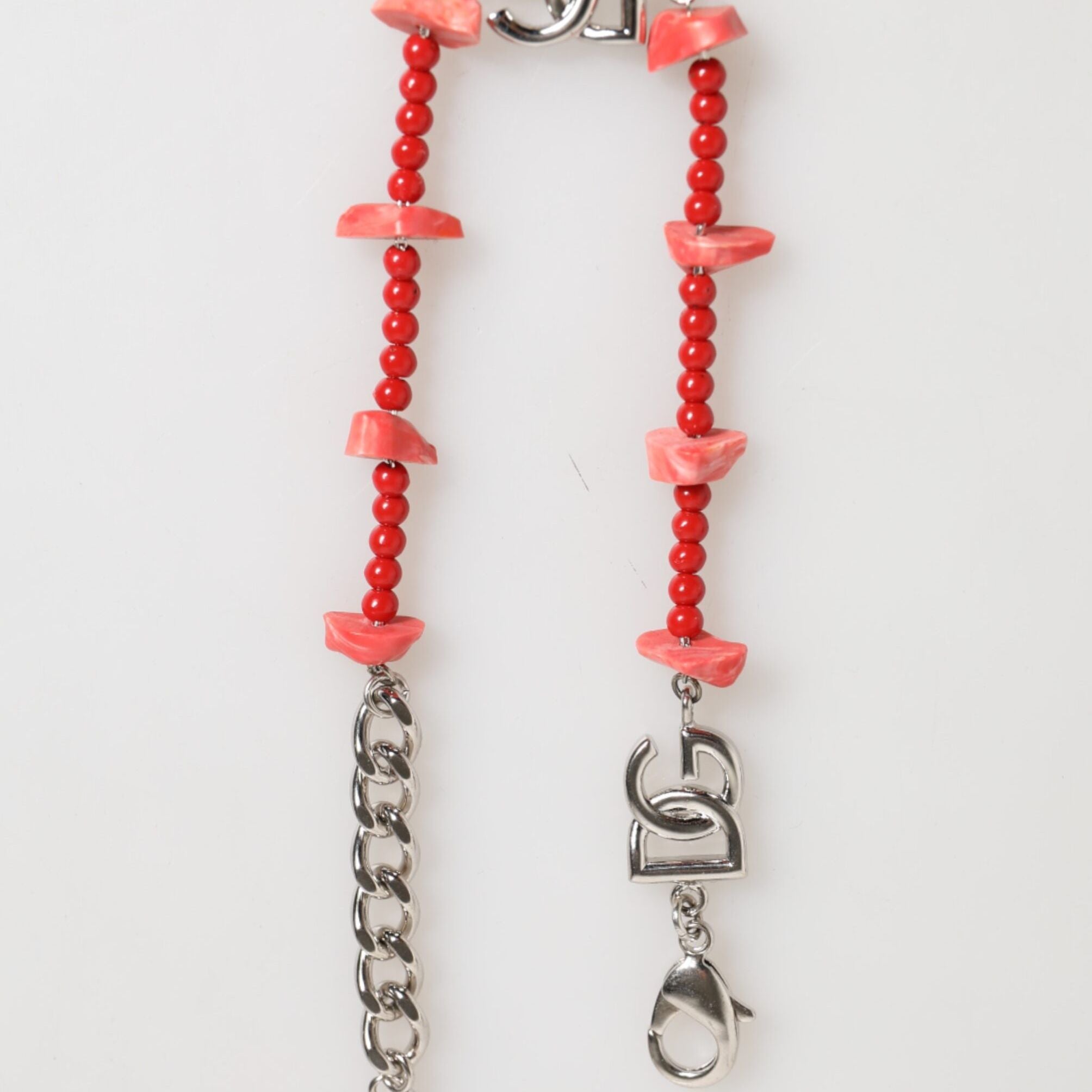 Dolce & Gabbana Silver Tone Brass Beaded Resin DG Logo Chain Men Bracelet