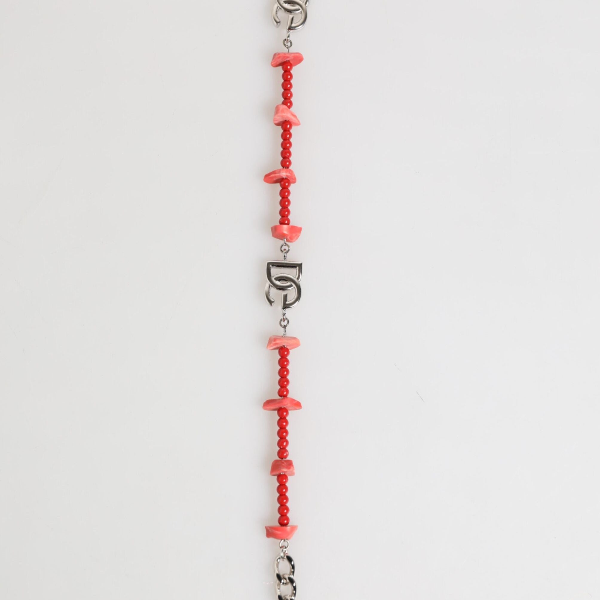 Dolce & Gabbana Silver Tone Brass Beaded Resin DG Logo Chain Men Bracelet