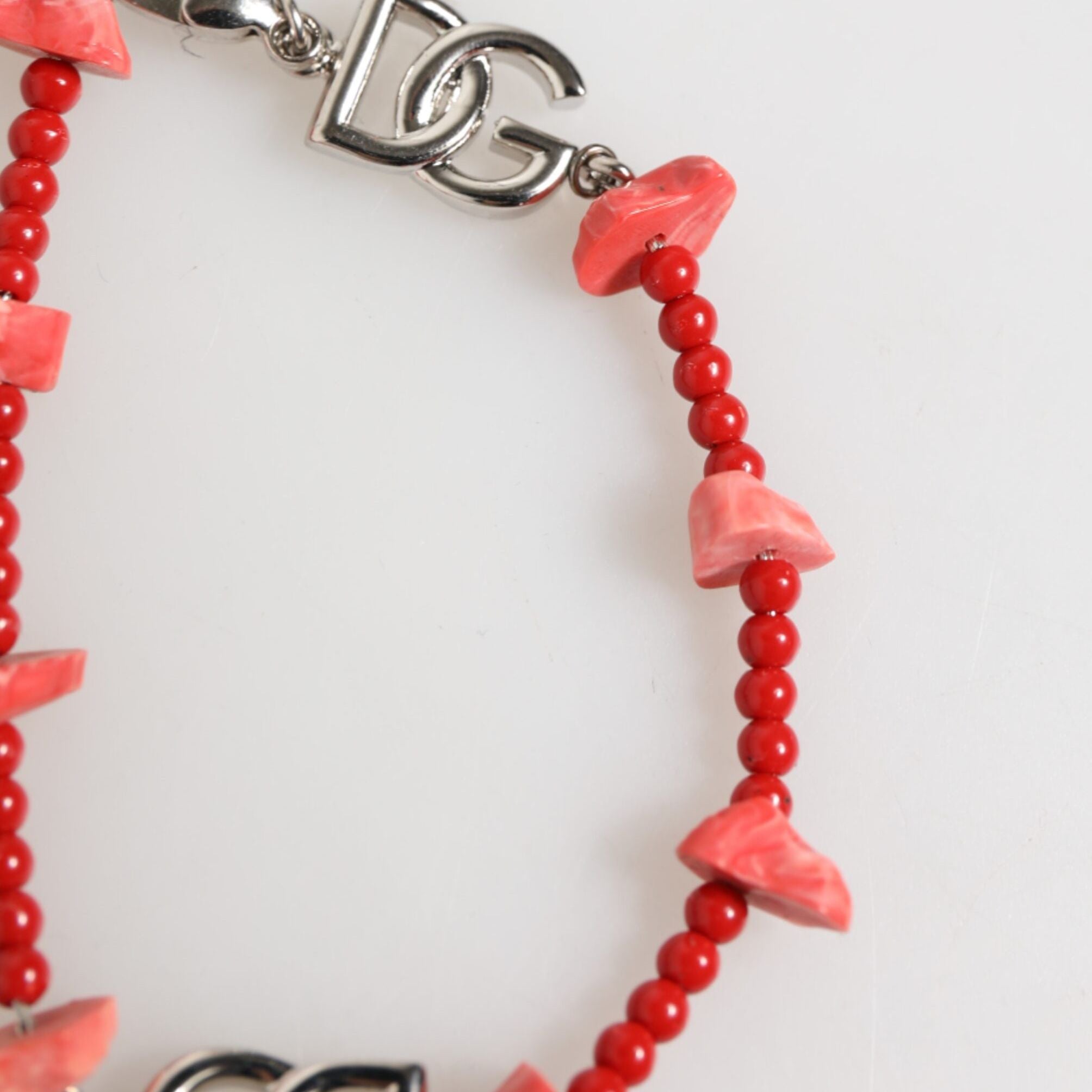 Dolce & Gabbana Silver Tone Brass Beaded Resin DG Logo Chain Men Bracelet