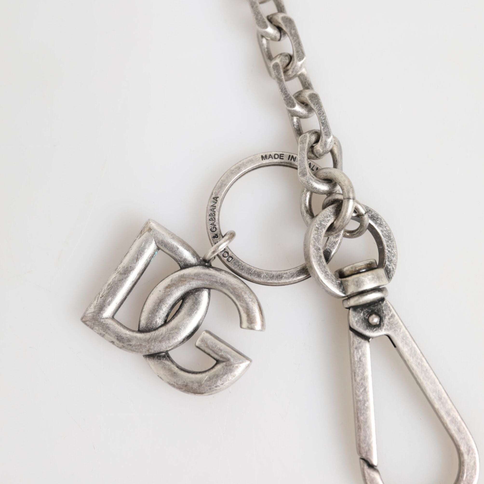 Dolce & Gabbana Silver Tone Brass DG Logo Detailing Chain Men Necklace