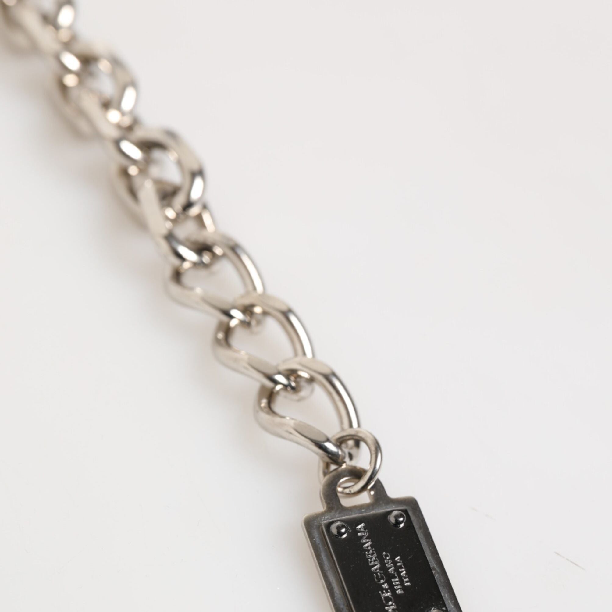 Dolce & Gabbana Silver Chain Brass Beaded Lobster Clasp Logo Men Bracelet