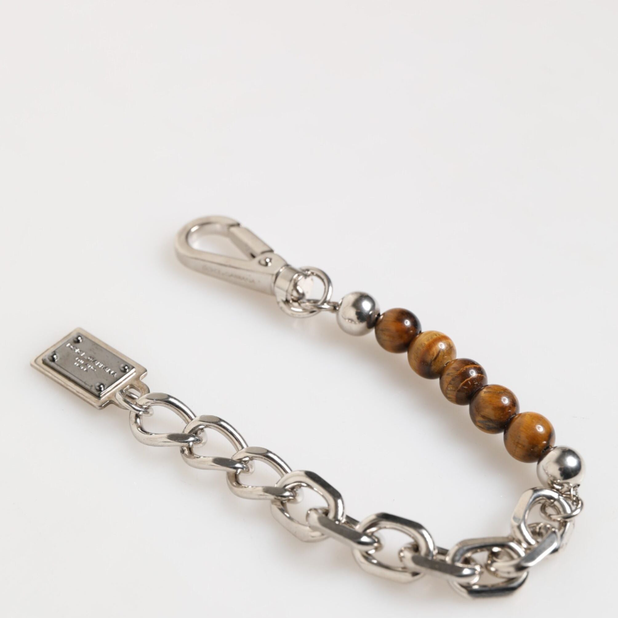 Dolce & Gabbana Silver Chain Brass Beaded Lobster Clasp Logo Men Bracelet