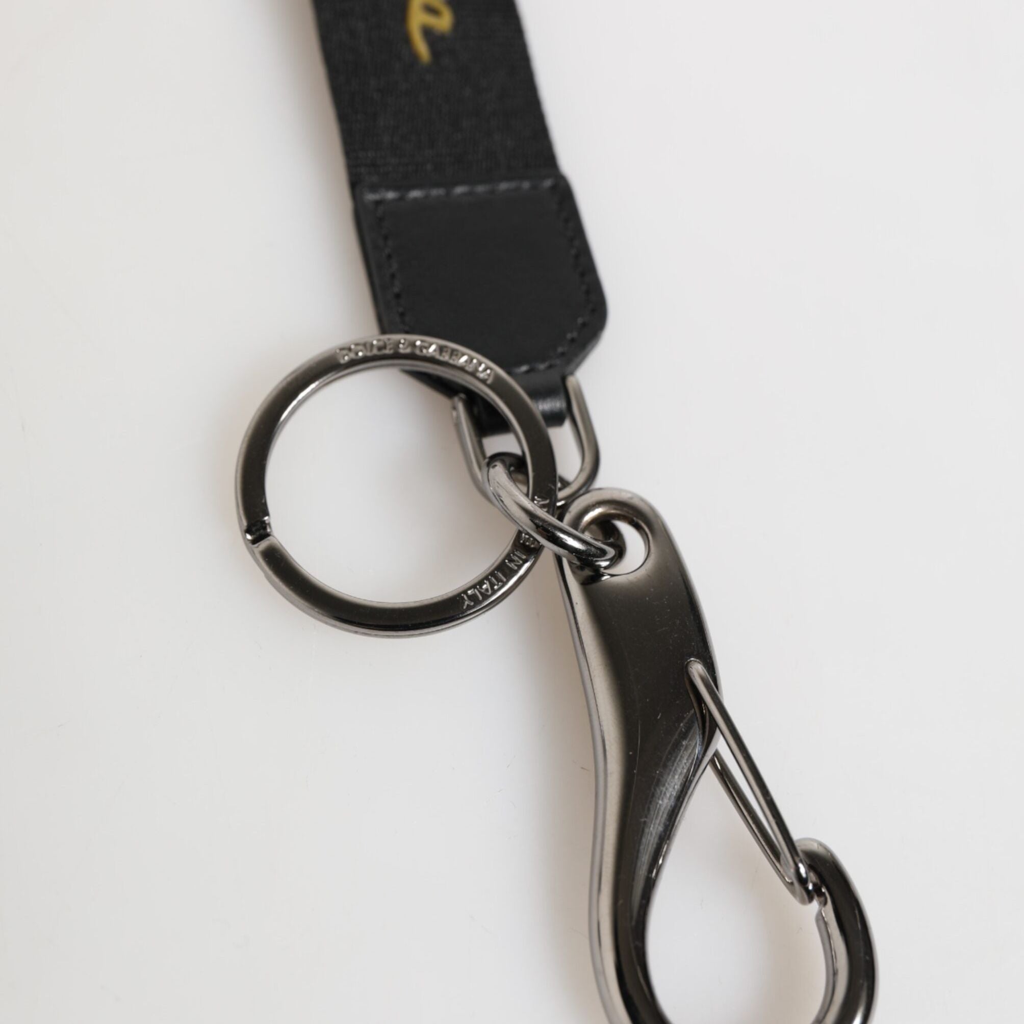 Dolce & Gabbana Black Yellow Polyester DG Logo Silver Keychain Keyring