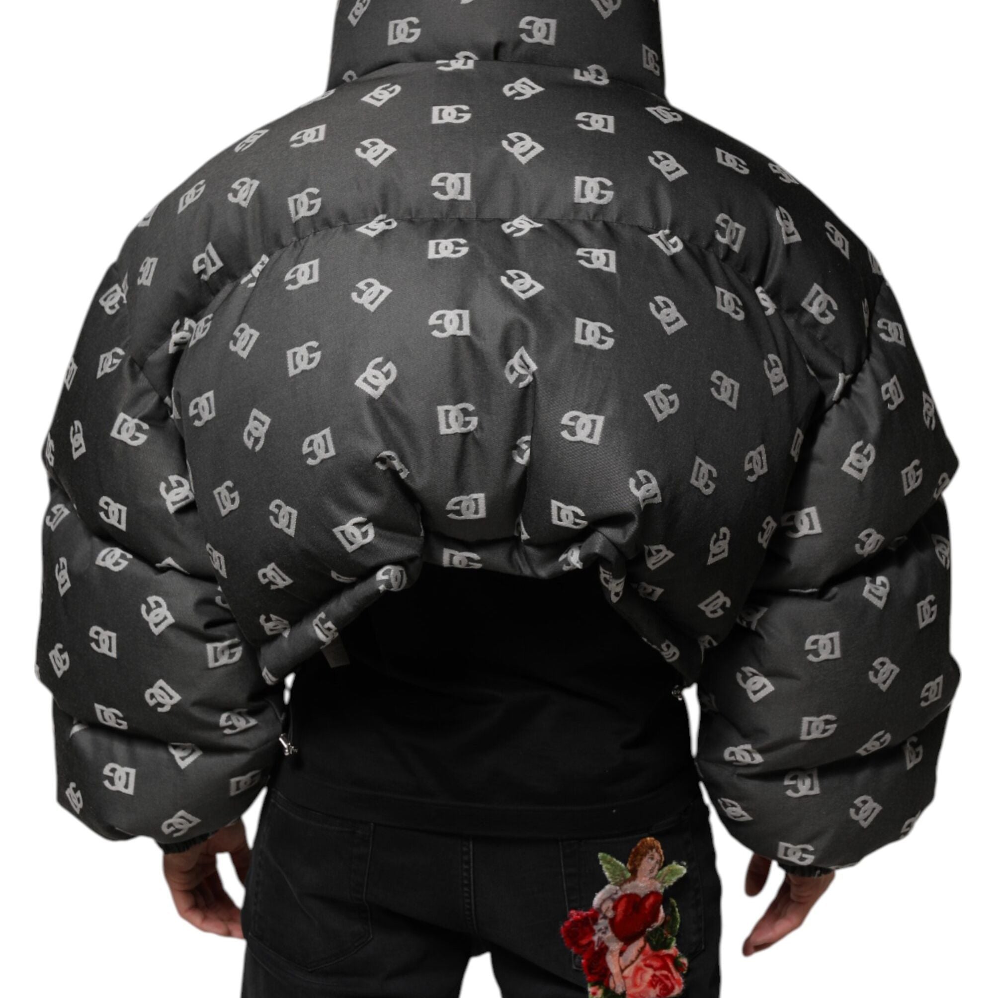 Dolce & Gabbana Black DG Monogram Full Zip Puffer Men Jacket