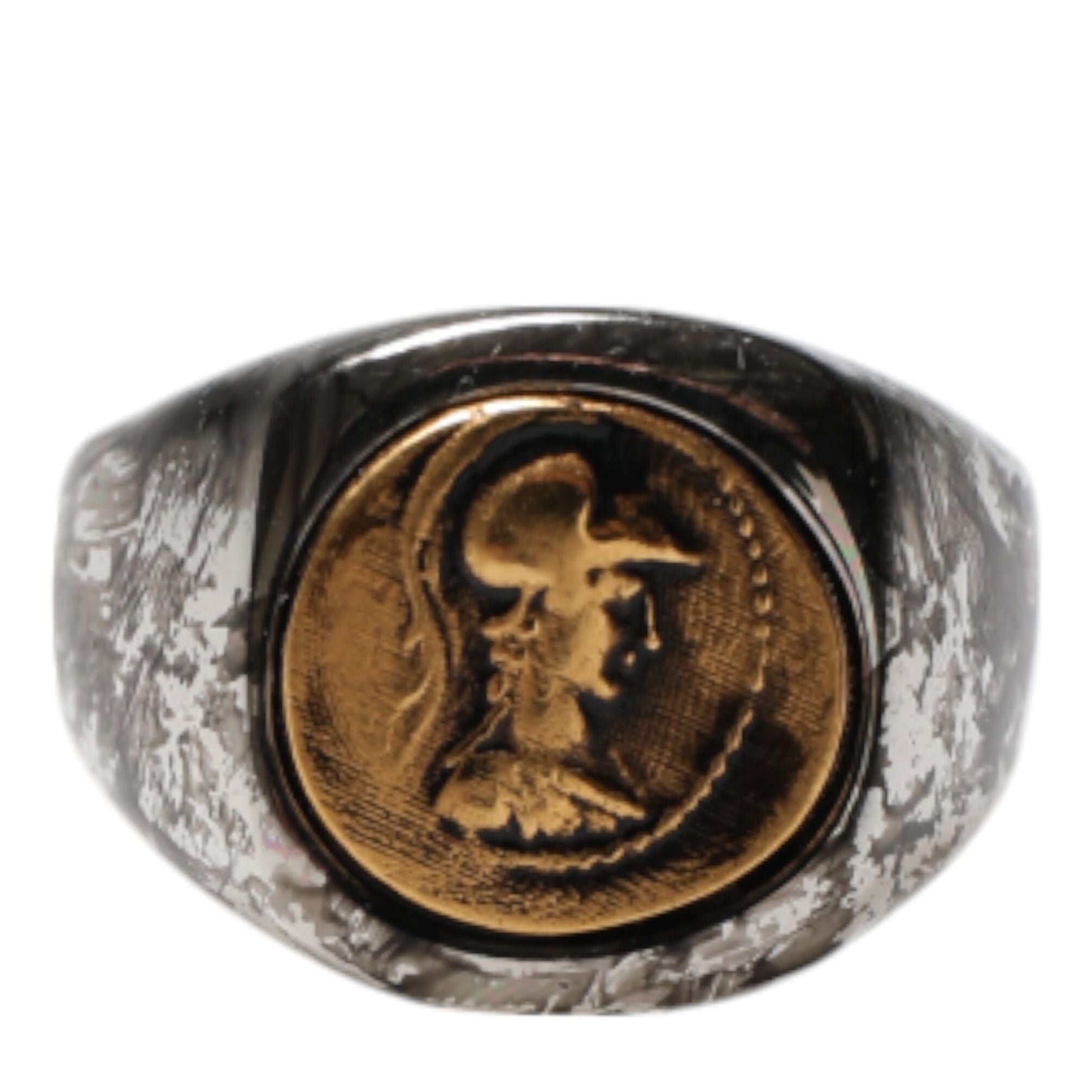 Dolce & Gabbana Silver Tone Engraved Two Color Real Brass Ring