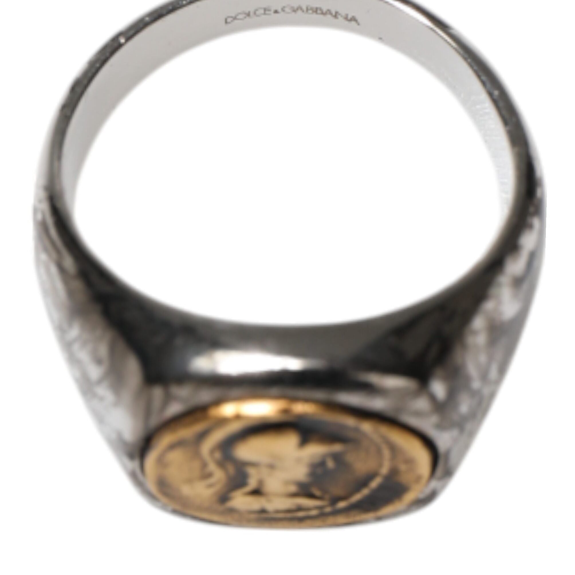 Dolce & Gabbana Silver Tone Engraved Two Color Real Brass Ring