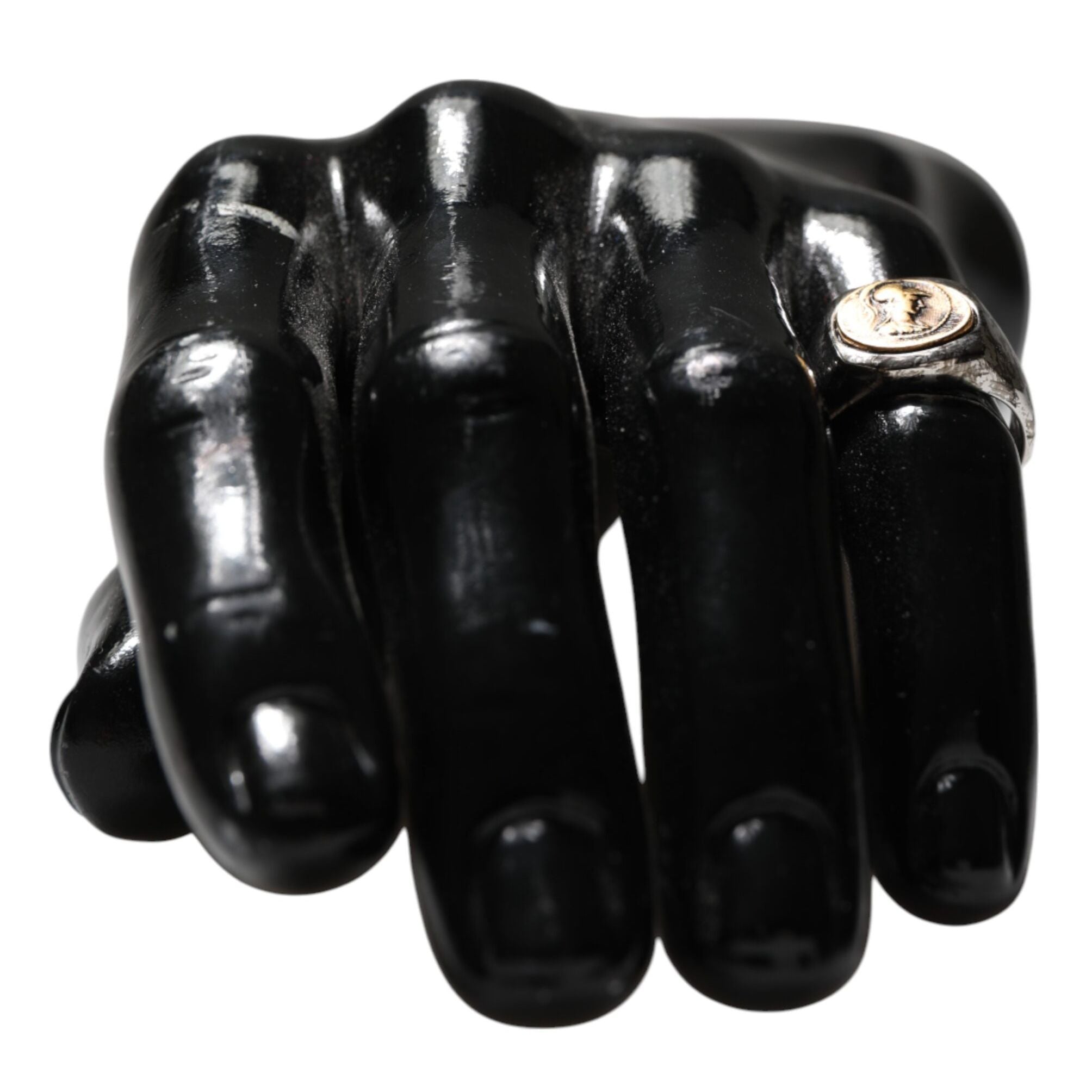 Dolce & Gabbana Silver Tone Engraved Two Color Real Brass Ring