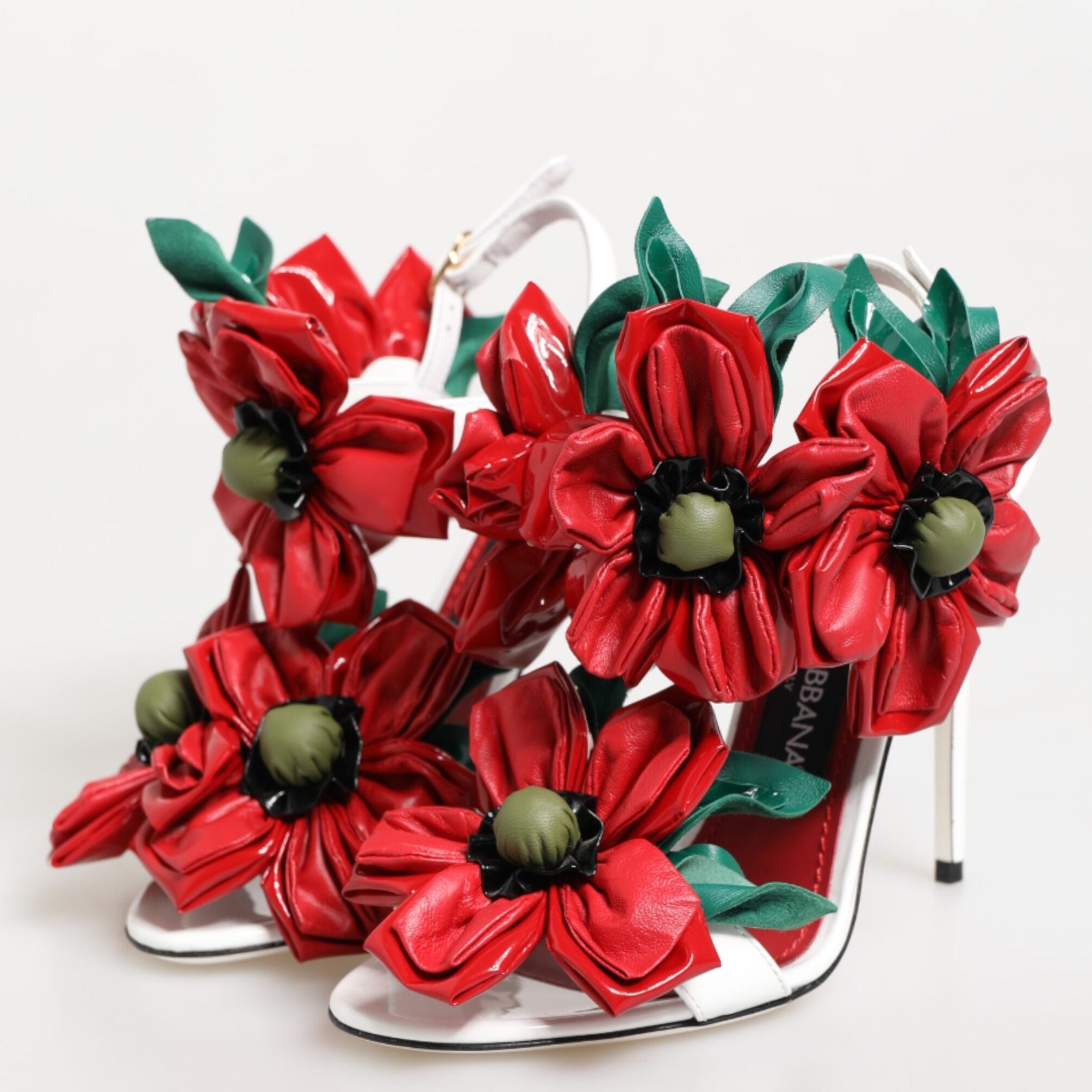 Dolce & Gabbana White Red Floral Detailing Sandals Shoes