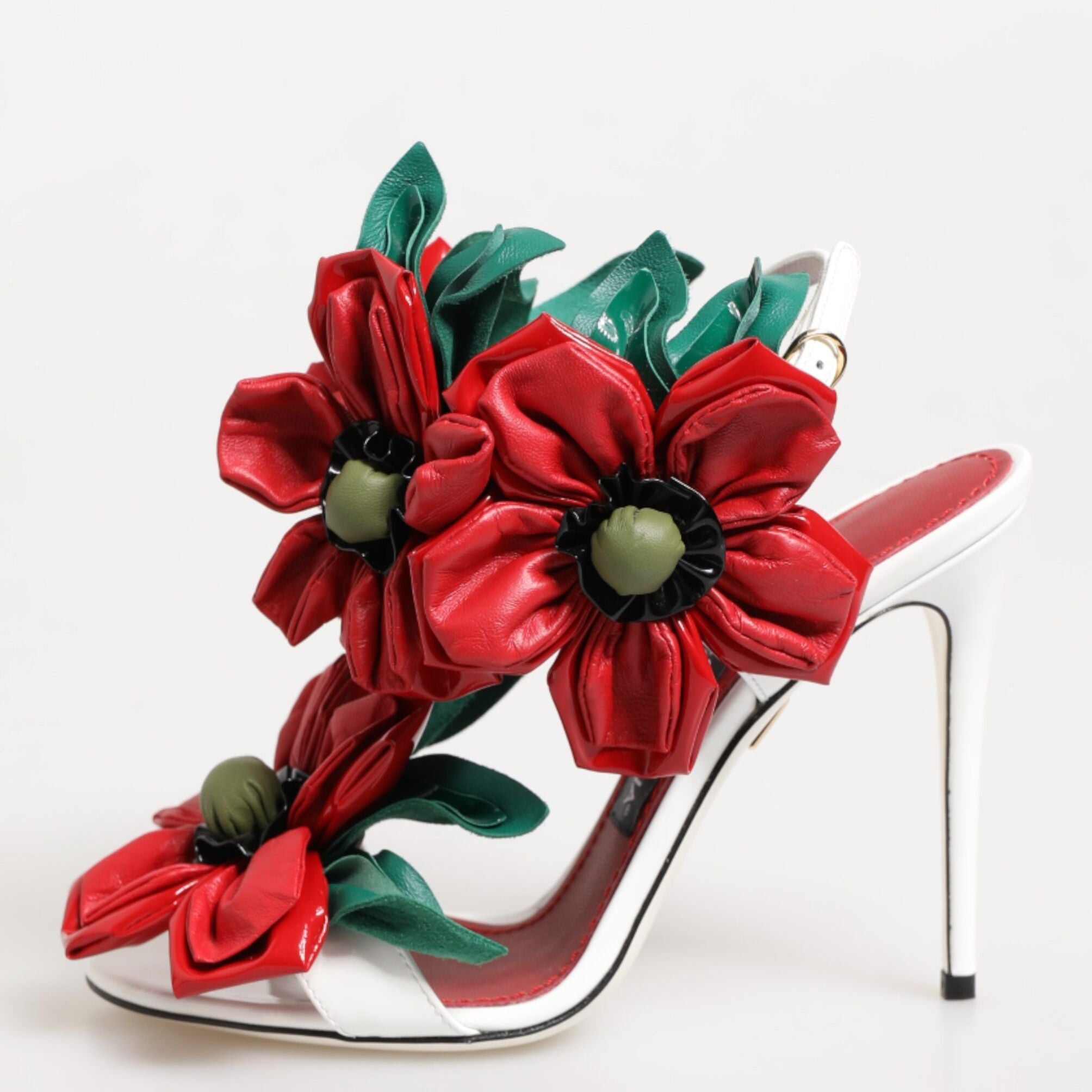 Dolce & Gabbana White Red Floral Detailing Sandals Shoes