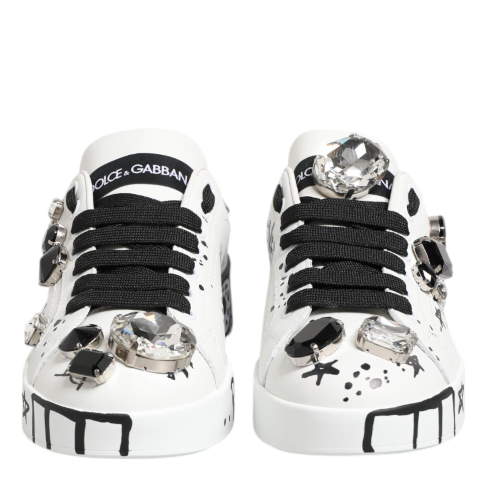 Dolce & Gabbana White Portofino Crystal Sneakers Shoes