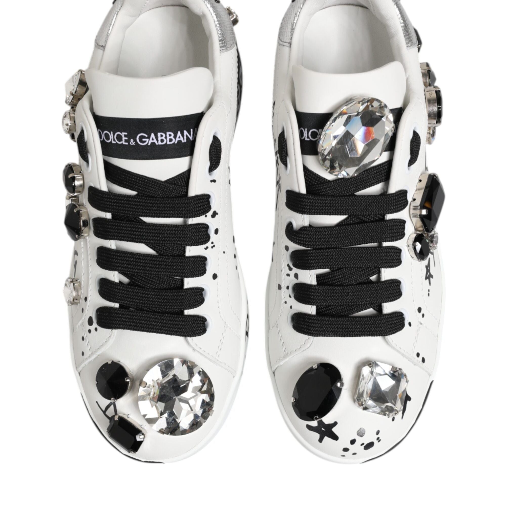 Dolce & Gabbana White Portofino Crystal Sneakers Shoes