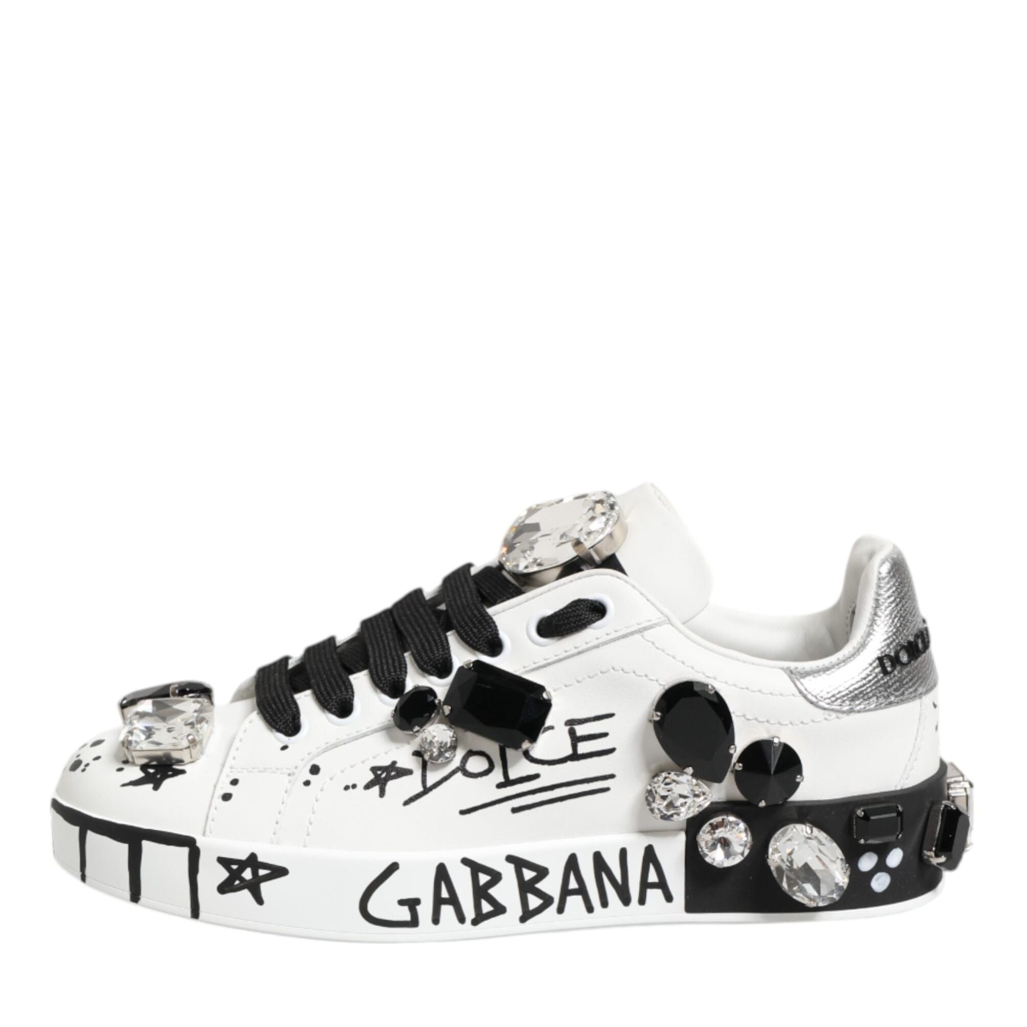 Dolce & Gabbana White Portofino Crystal Sneakers Shoes
